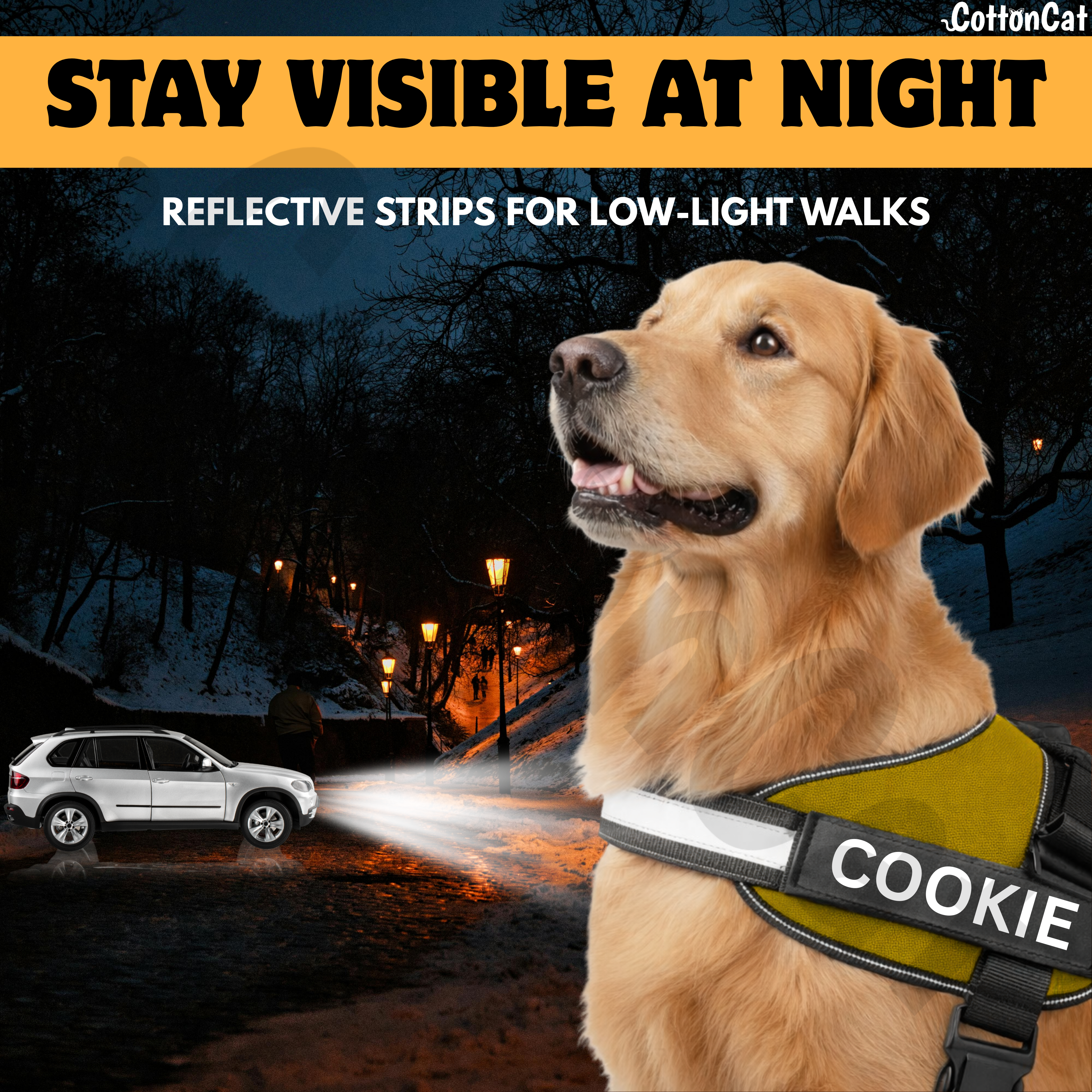 Personalized Dog Harness with Name & Phone Number Yellow