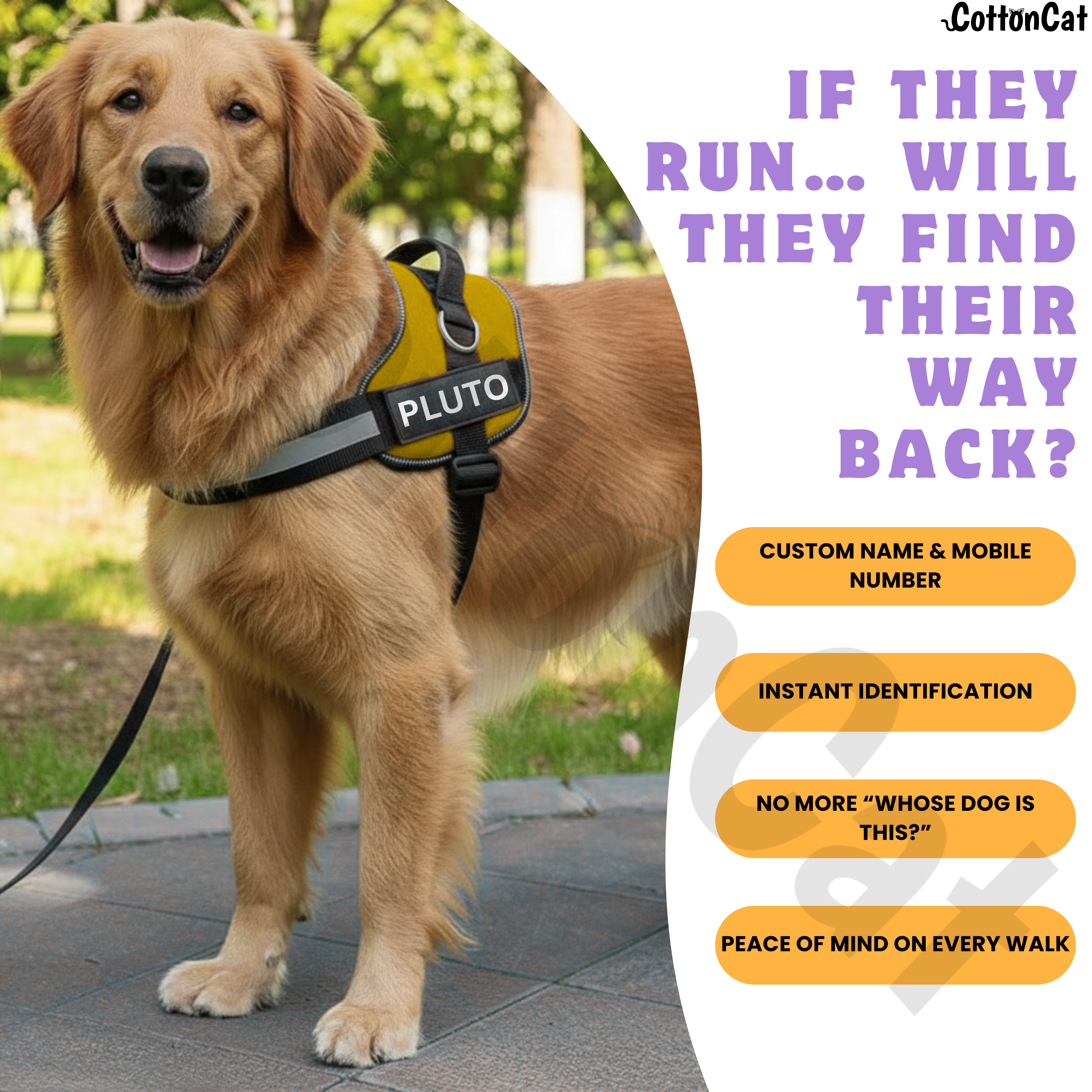 Personalized Dog Harness with Name & Phone Number Yellow