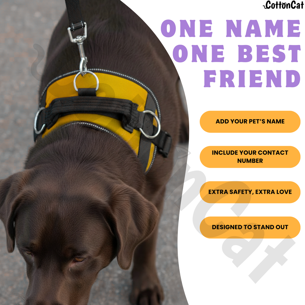 Personalized Dog Harness with Name & Phone Number Yellow