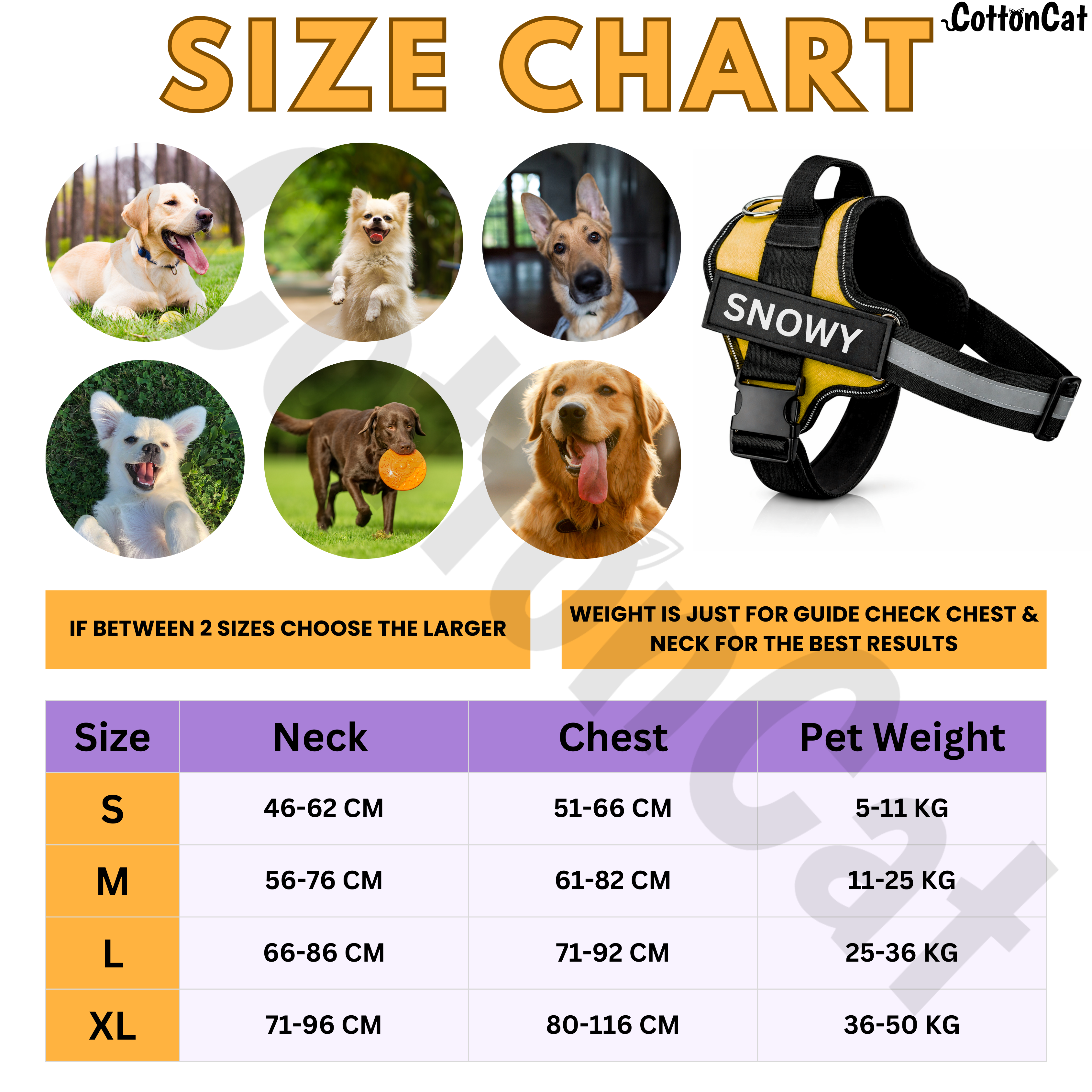 Personalized Dog Harness with Name & Phone Number Yellow