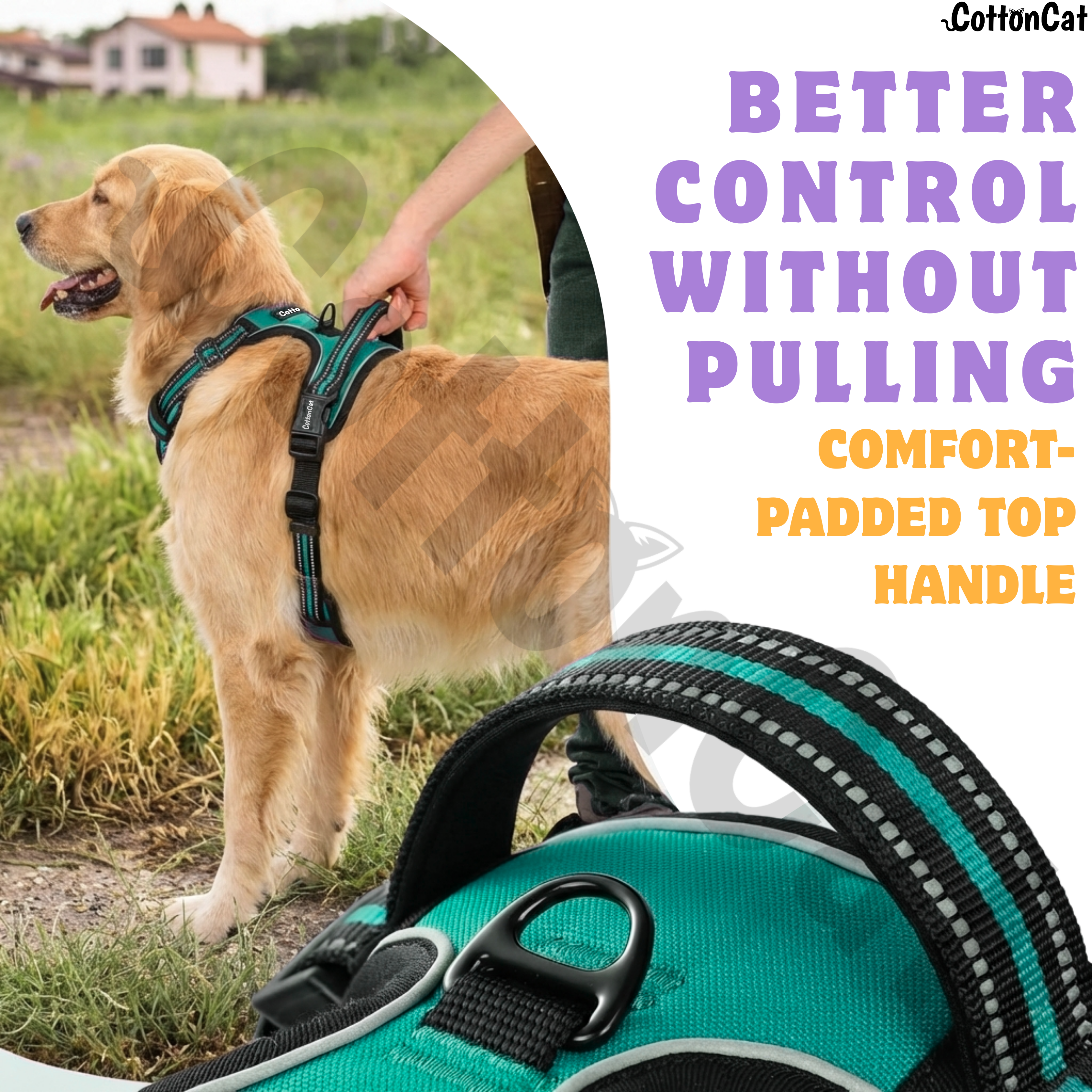 Dog Cat No Pull Harness With Reflective Leash Teal