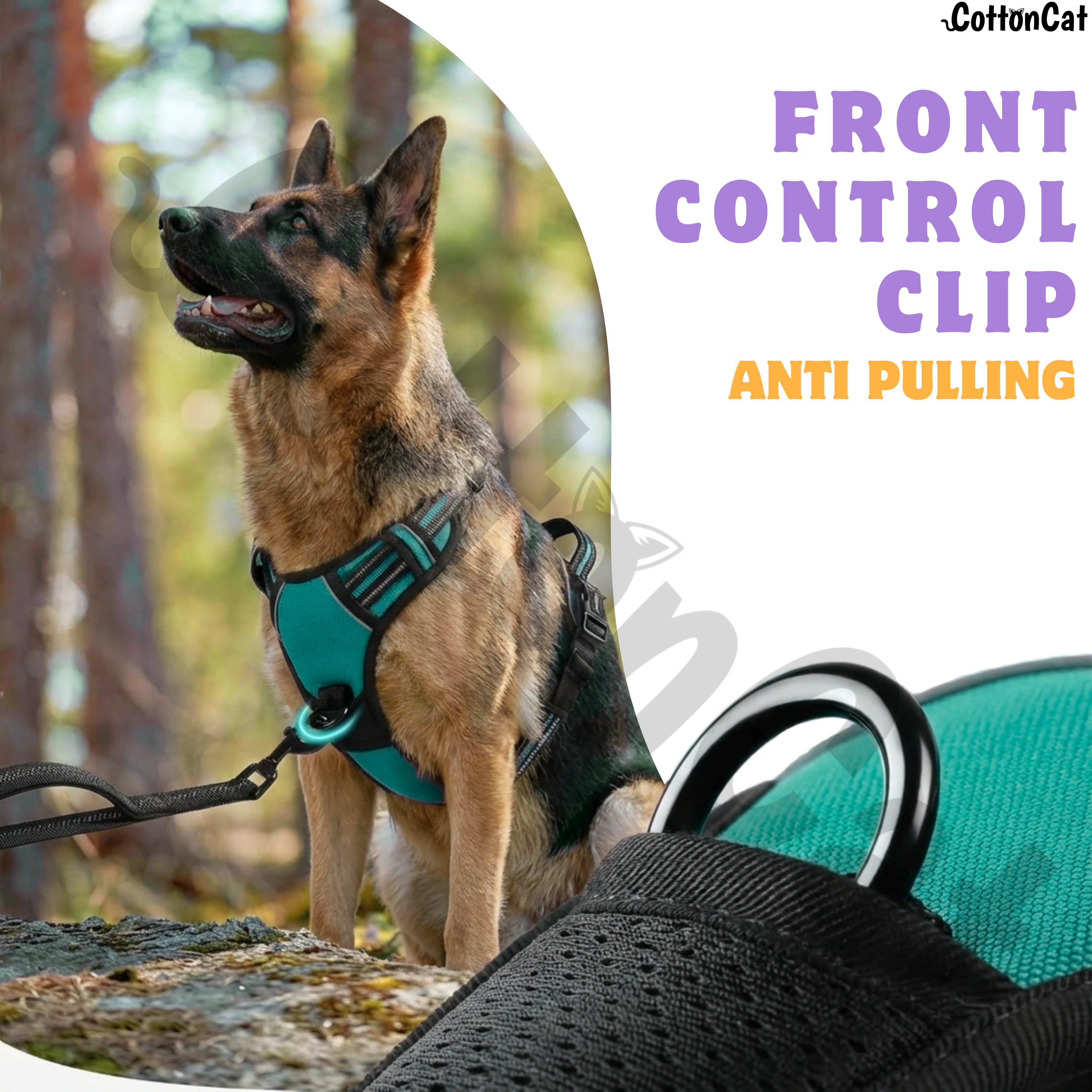 Dog Cat No Pull Harness With Reflective Leash Teal
