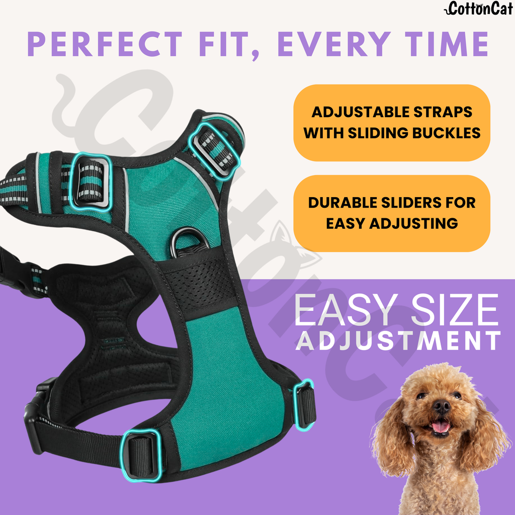 Dog Cat No Pull Harness With Reflective Leash Teal