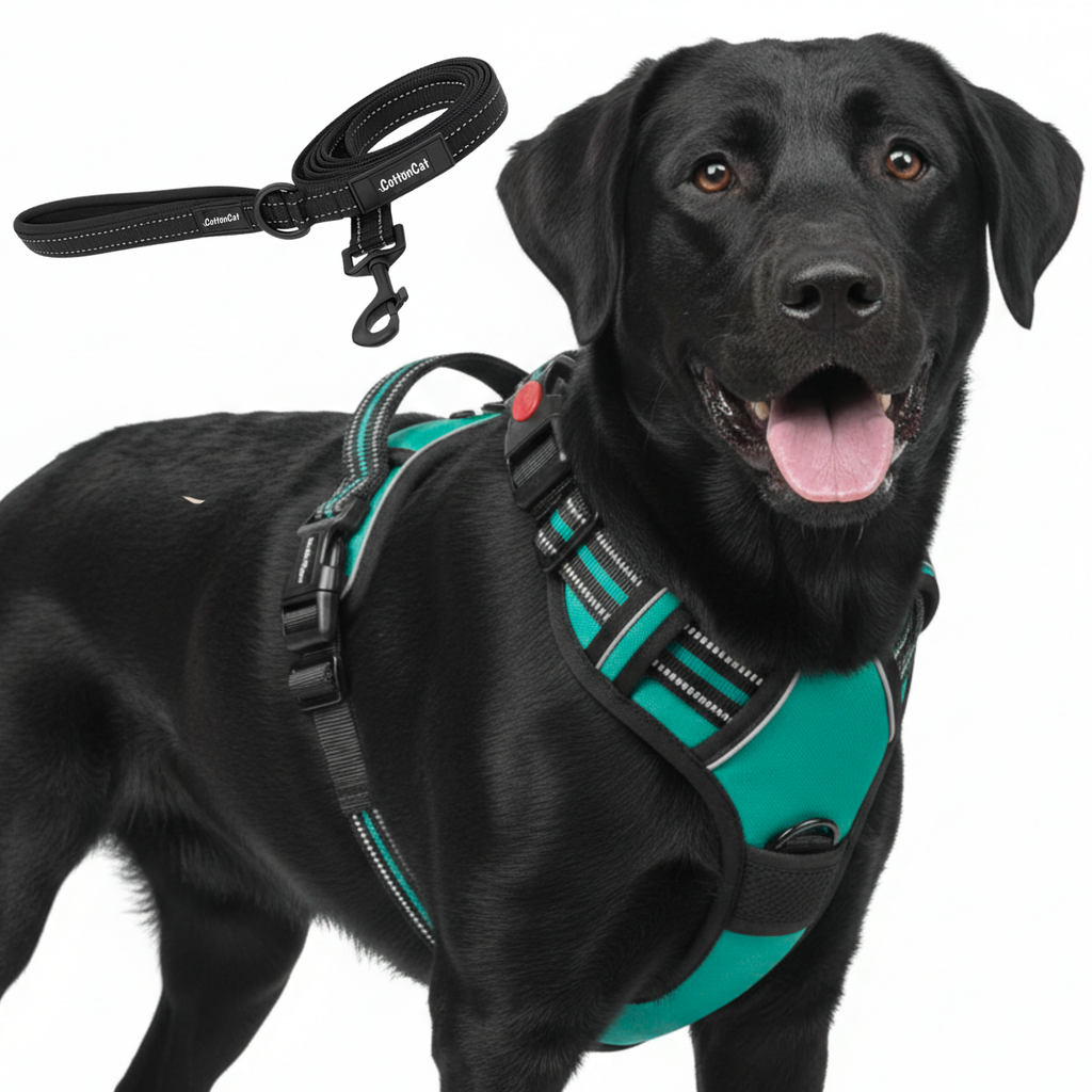 Dog Cat No Pull Harness With Reflective Leash Teal