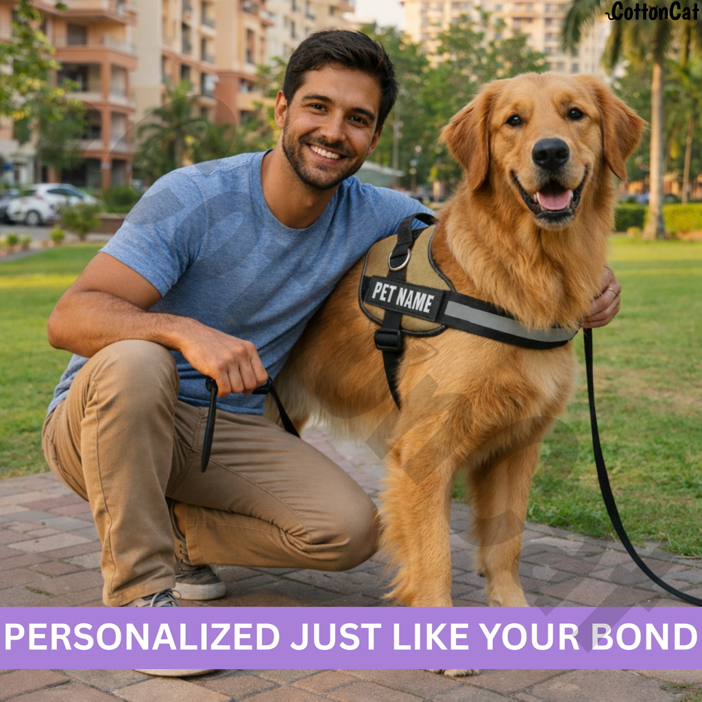 Personalized Dog Harness with Name & Phone Number Beige