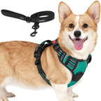 Dog Cat No Pull Harness With Reflective Leash Teal