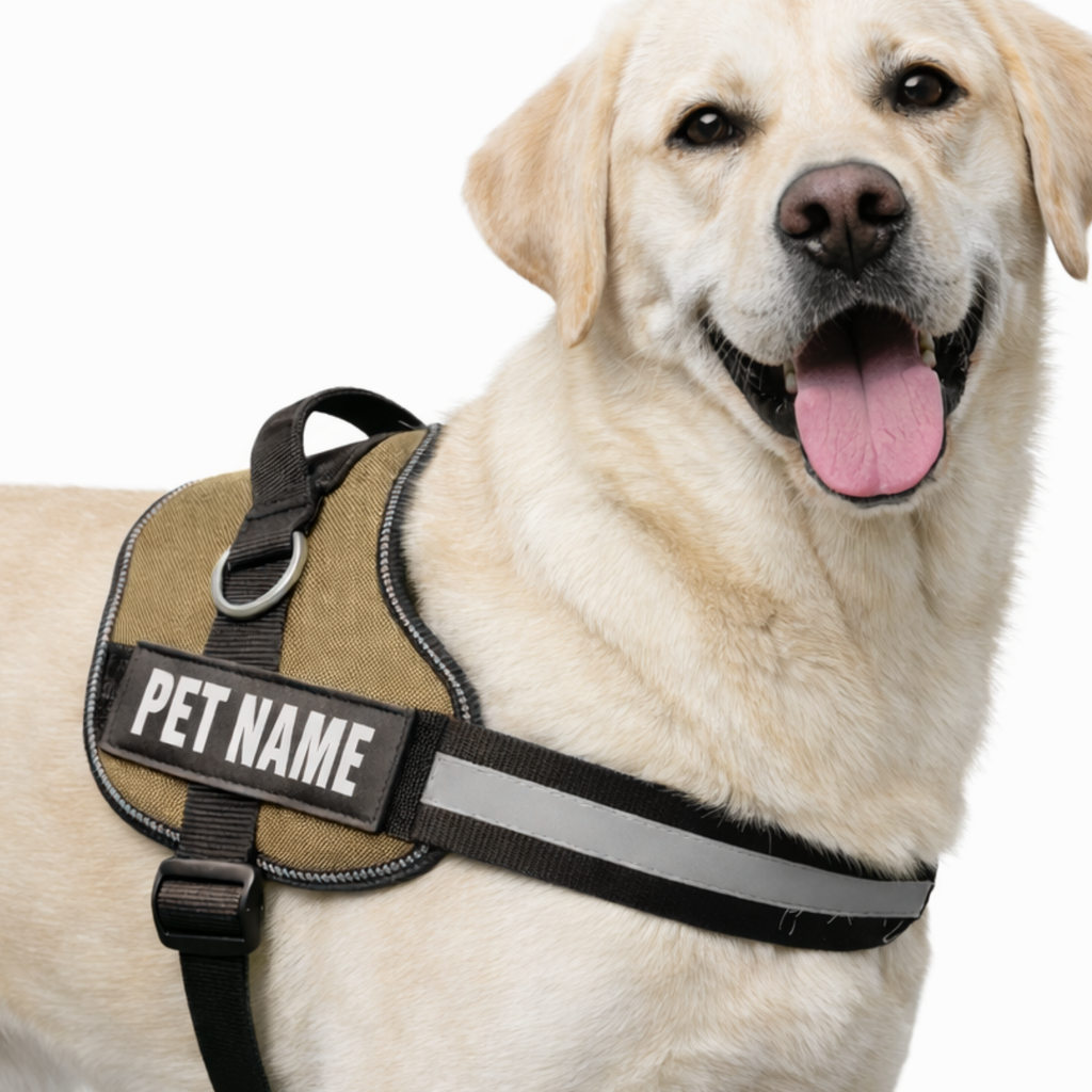 Personalized Dog Harness with Name & Phone Number Beige
