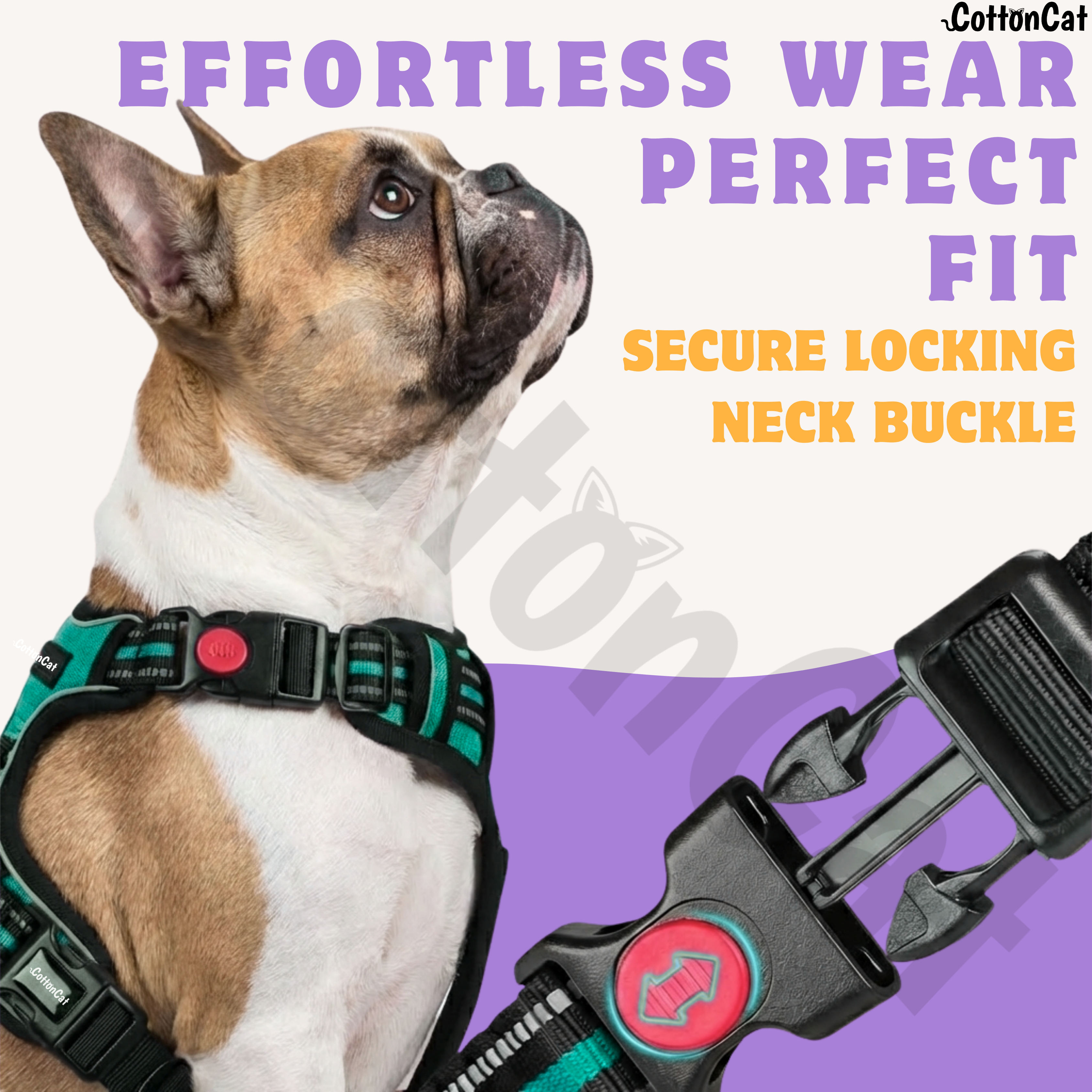 Dog Cat No Pull Harness With Reflective Leash Teal