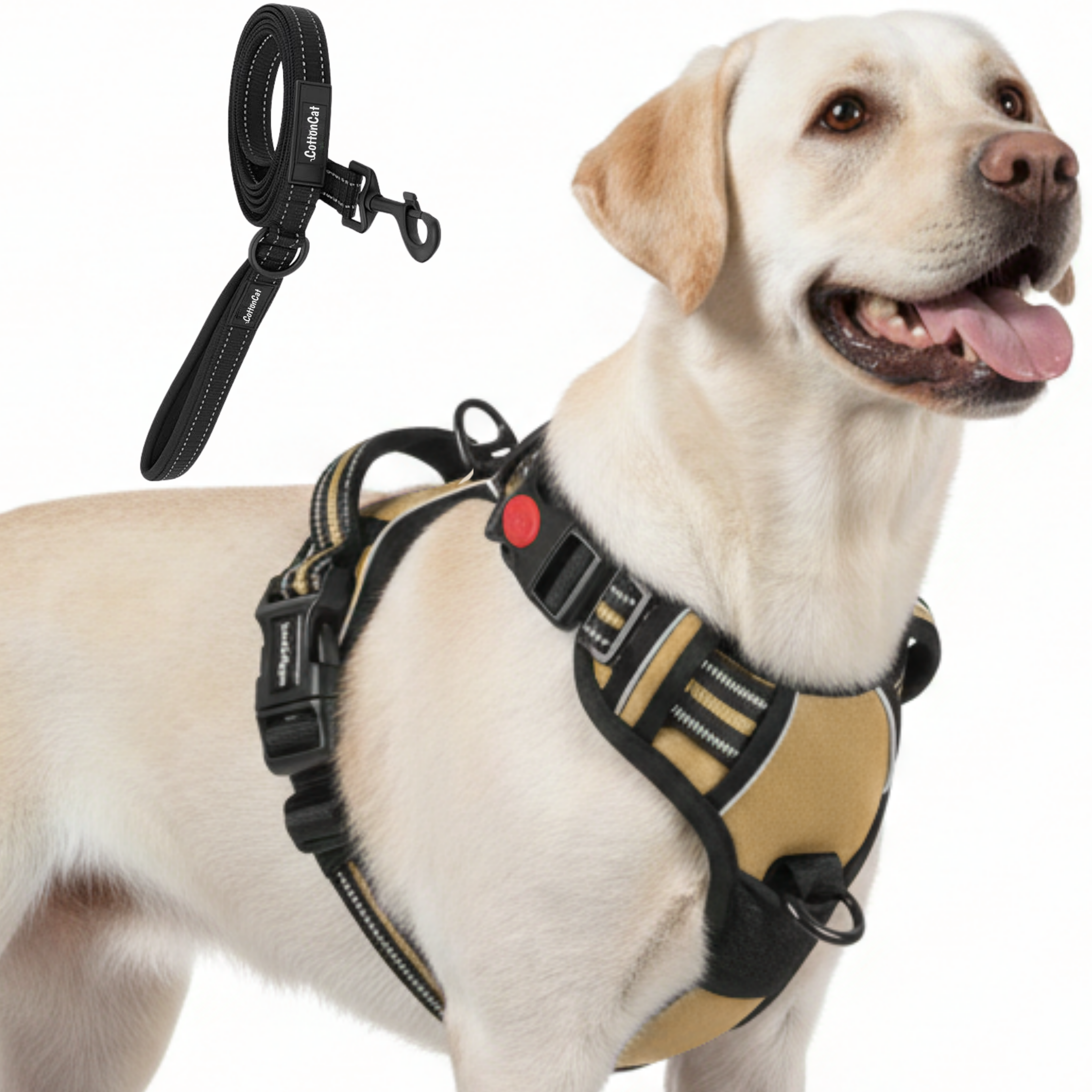 Dog Cat No Pull Harness With Reflective Leash Beige