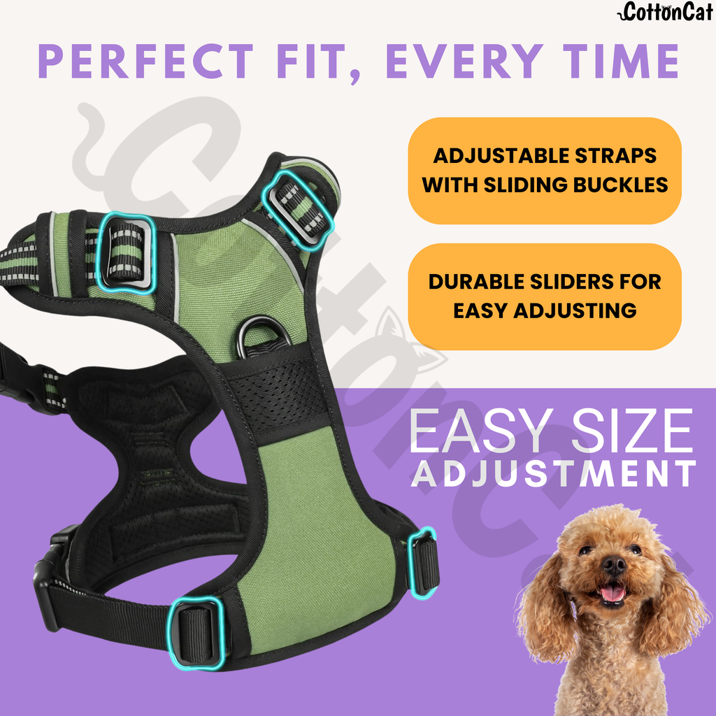 Dog Cat No Pull Harness With Reflective Leash Green