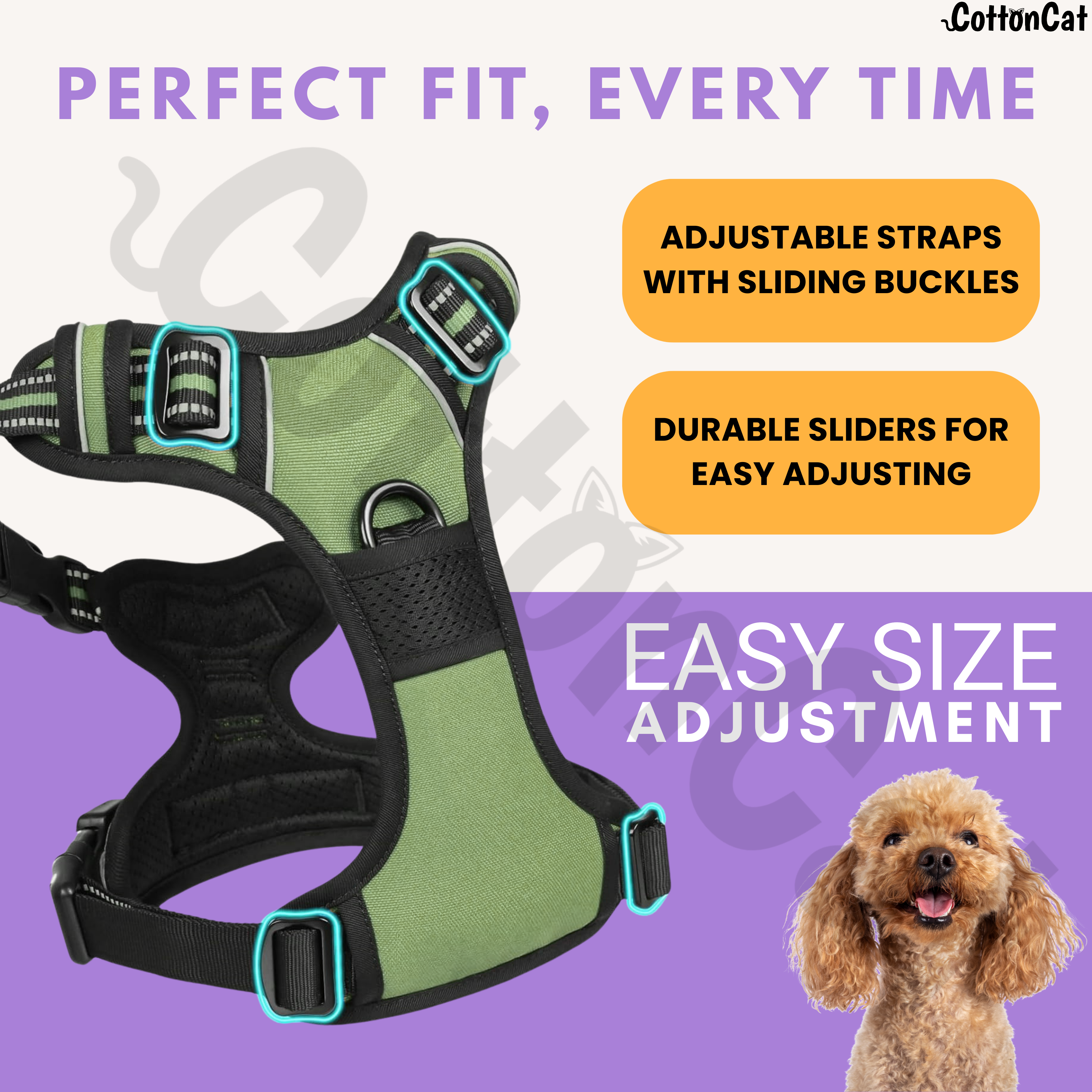 Dog Cat No Pull Harness With Reflective Leash Green