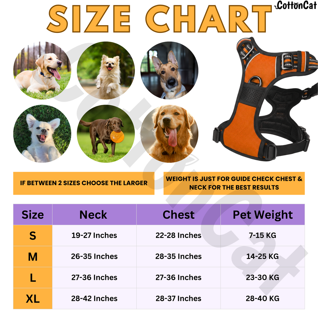 Dog Cat No Pull Harness With Reflective Leash Orange