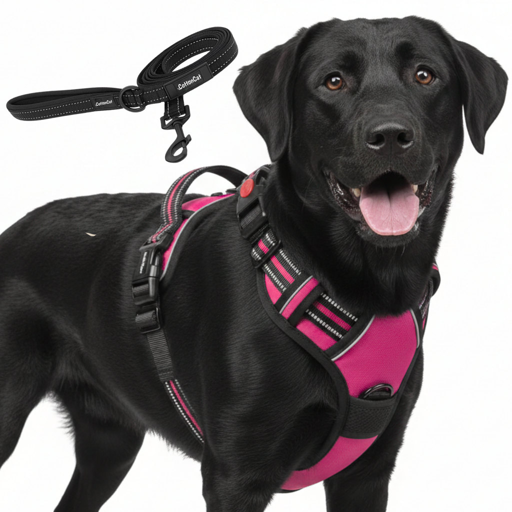 Dog Cat No Pull Harness With Reflective Leash Hot Pink
