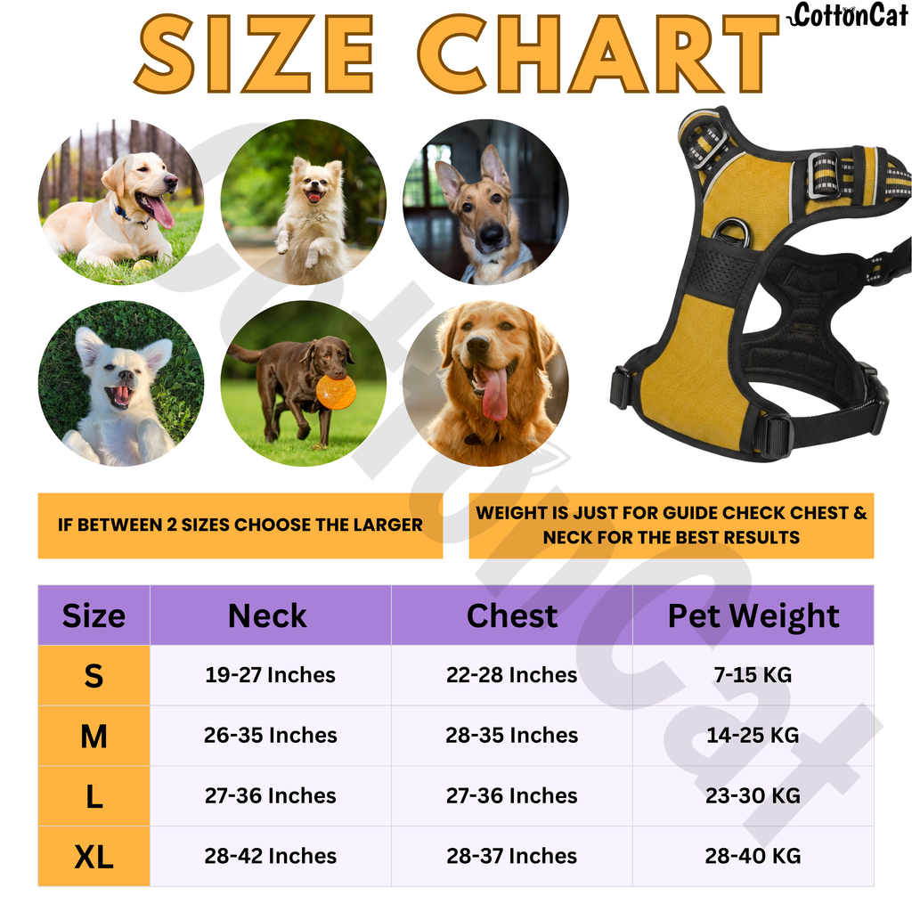 Dog Cat No Pull Harness With Reflective Leash Yellow