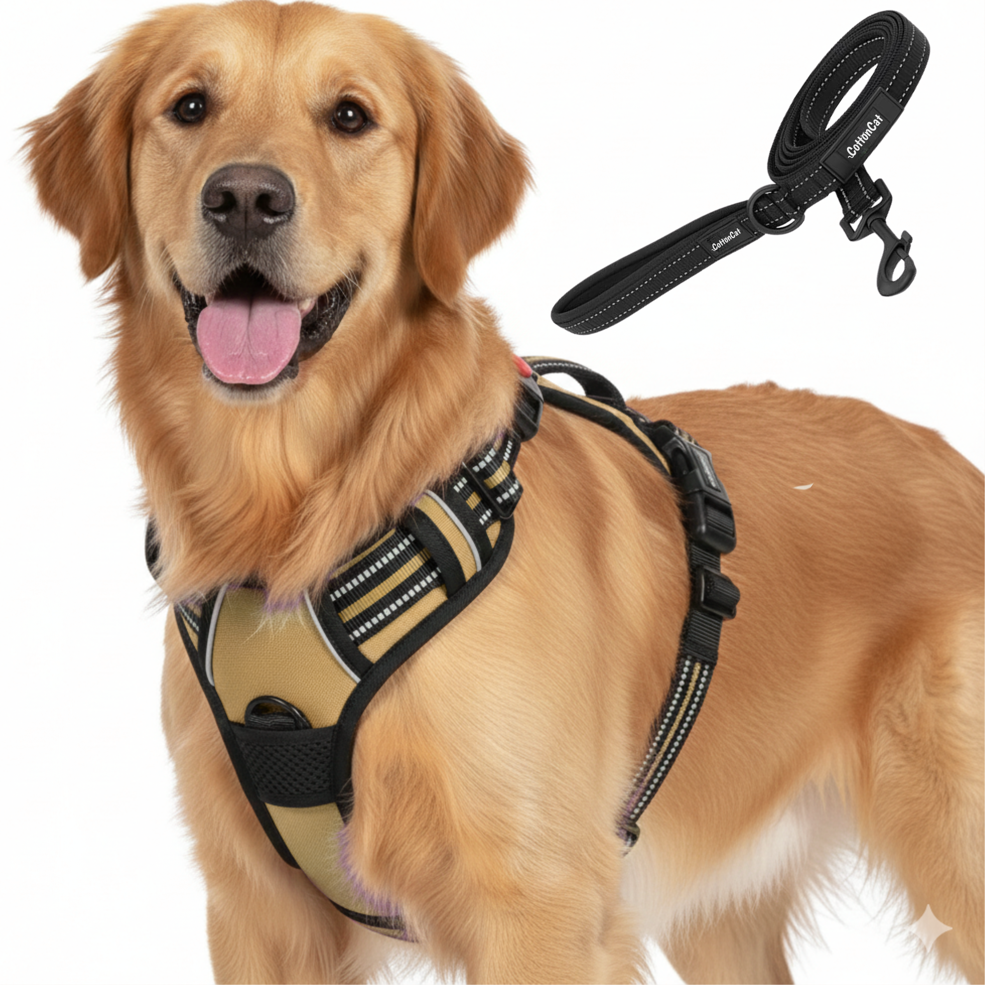 Dog Cat No Pull Harness With Reflective Leash Beige
