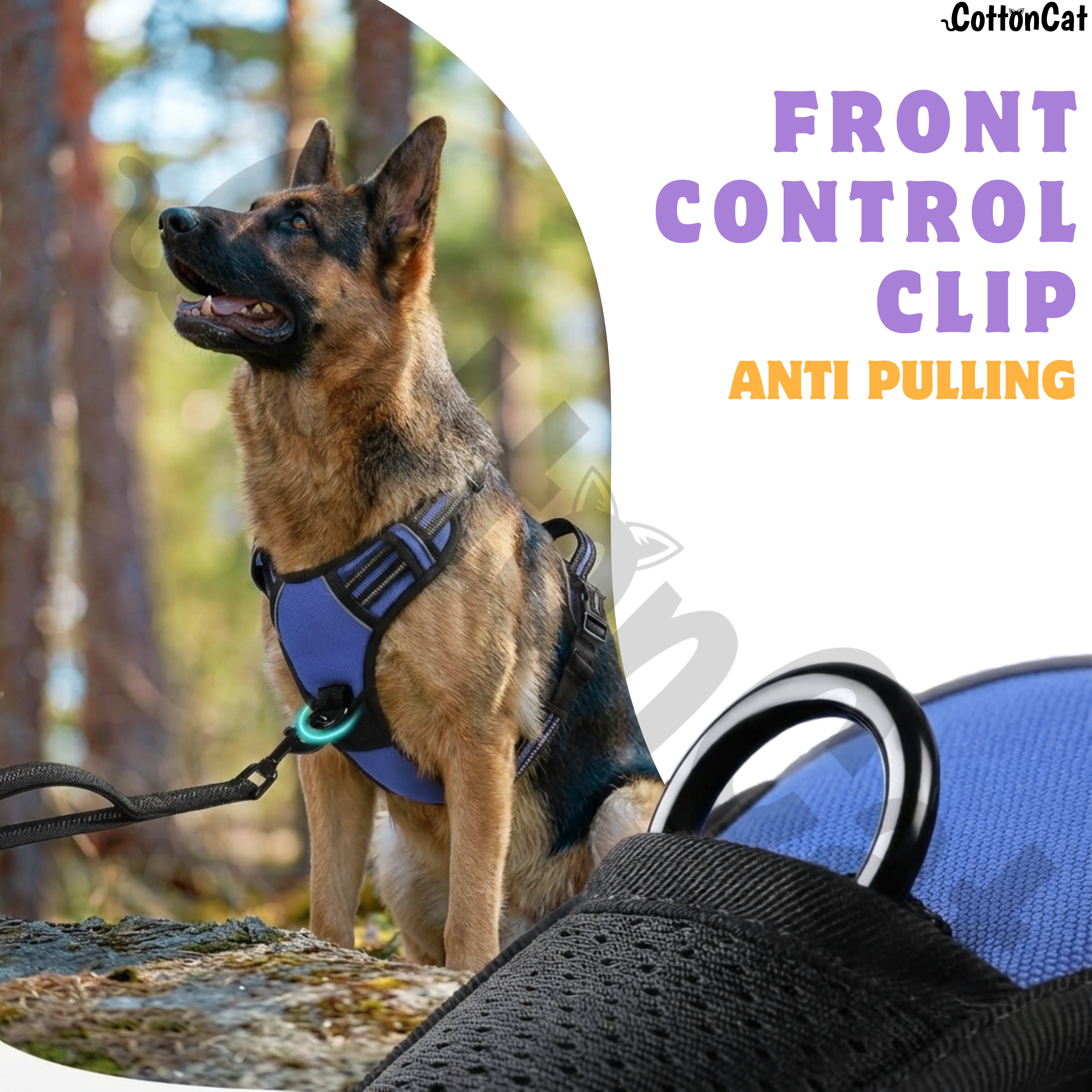 Dog Cat No Pull Harness With Reflective Leash Blue