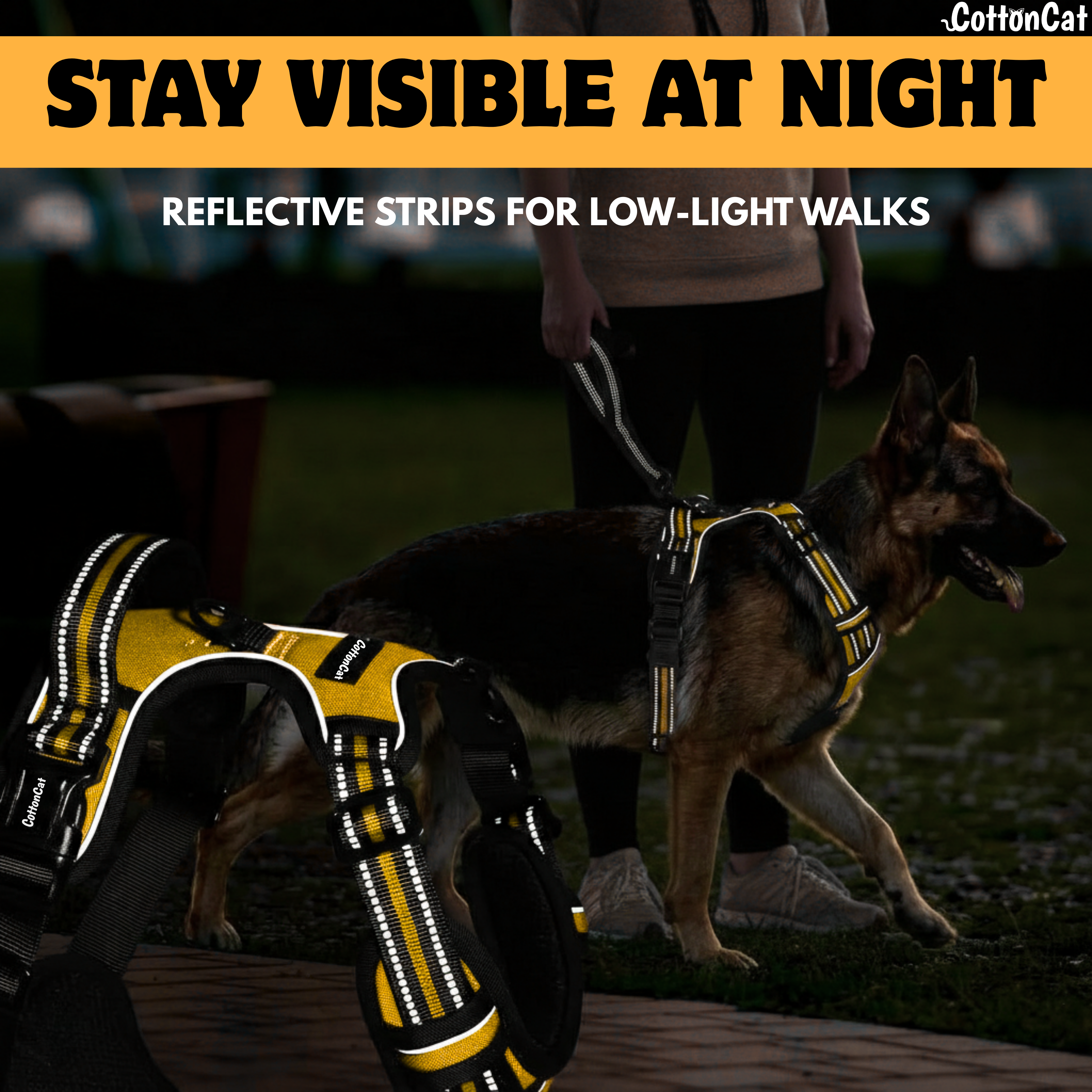 Dog Cat No Pull Harness With Reflective Leash Yellow