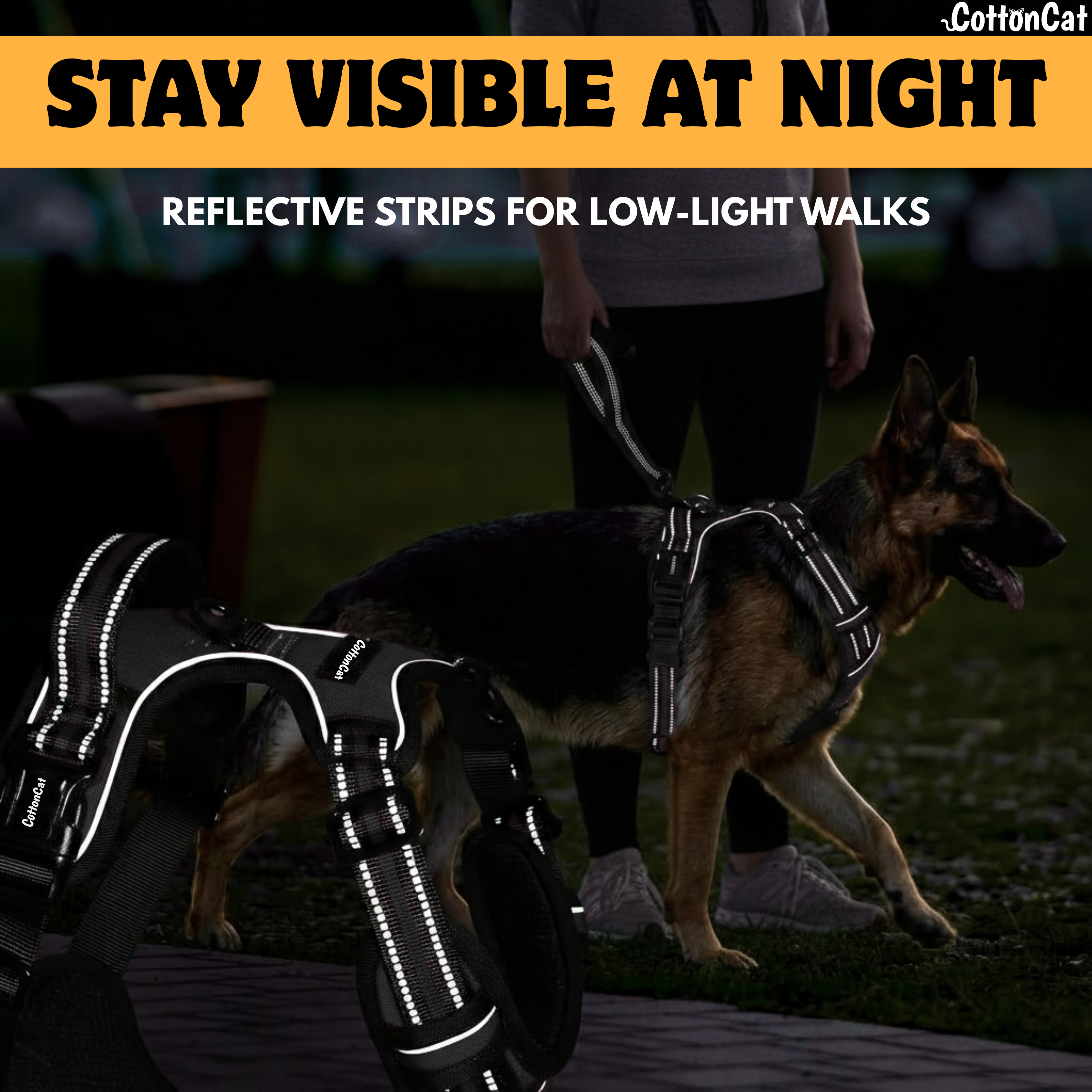 Dog Cat No Pull Harness With Reflective Leash Black
