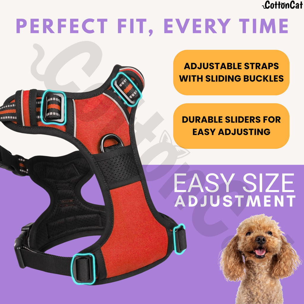 Dog Cat No Pull Harness With Reflective Leash Red