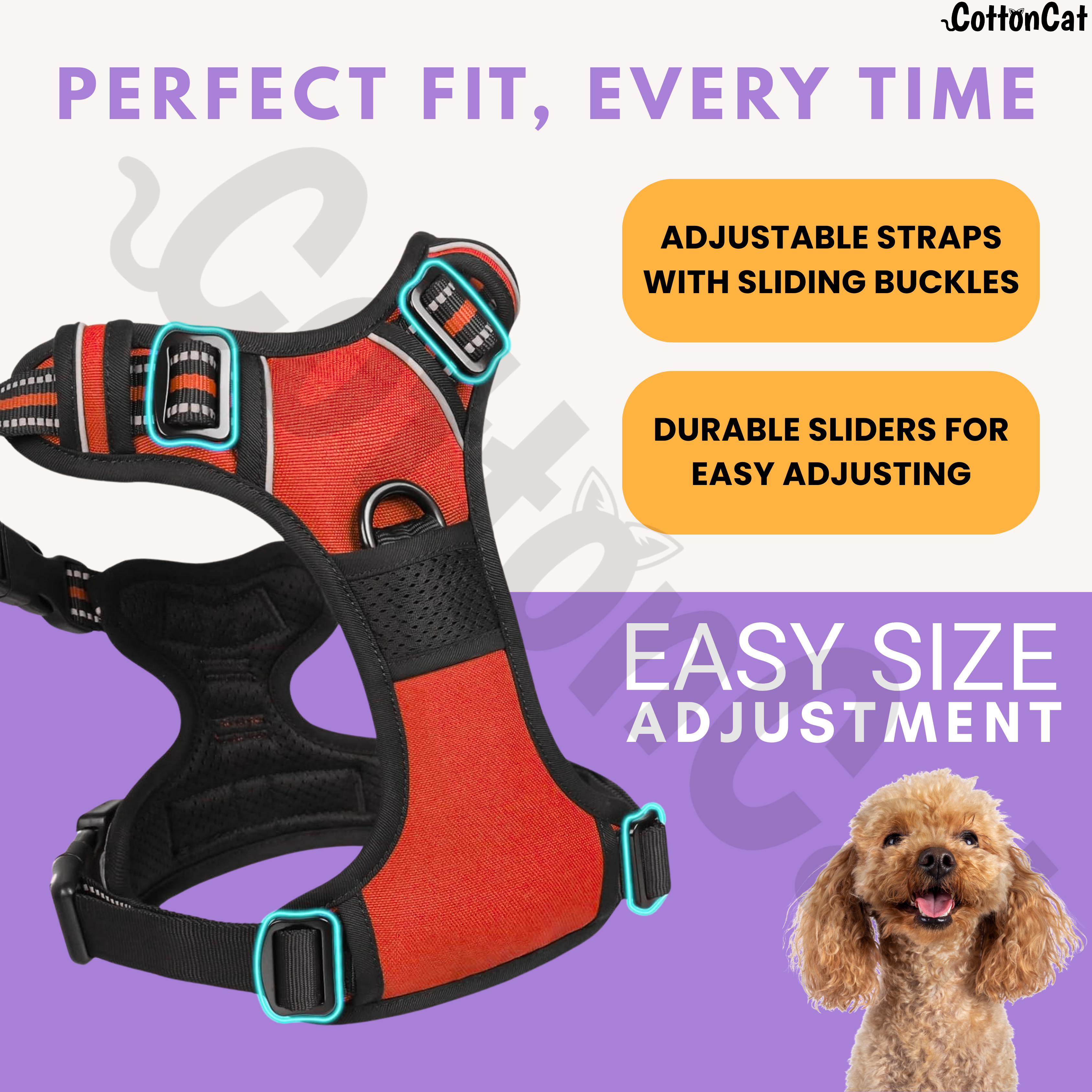 Dog Cat No Pull Harness With Reflective Leash Red