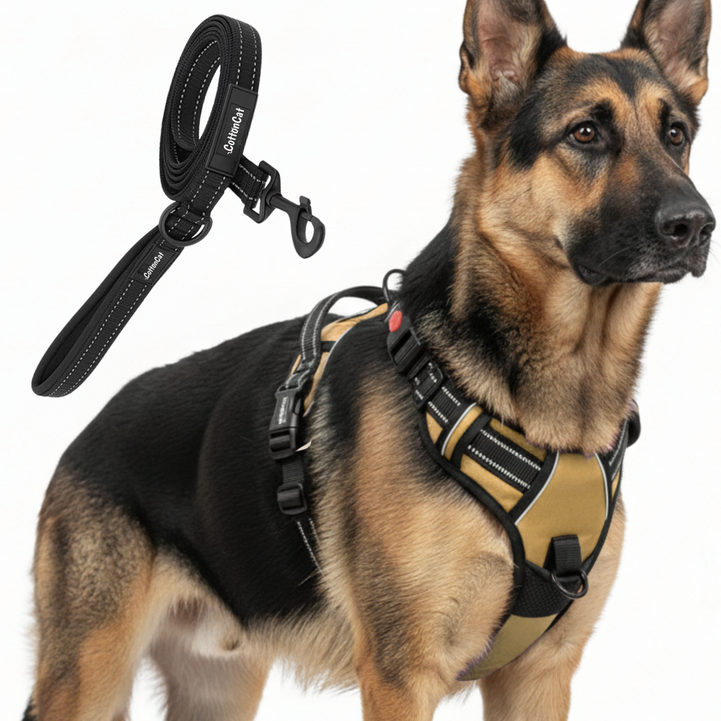 Dog Cat No Pull Harness With Reflective Leash Beige