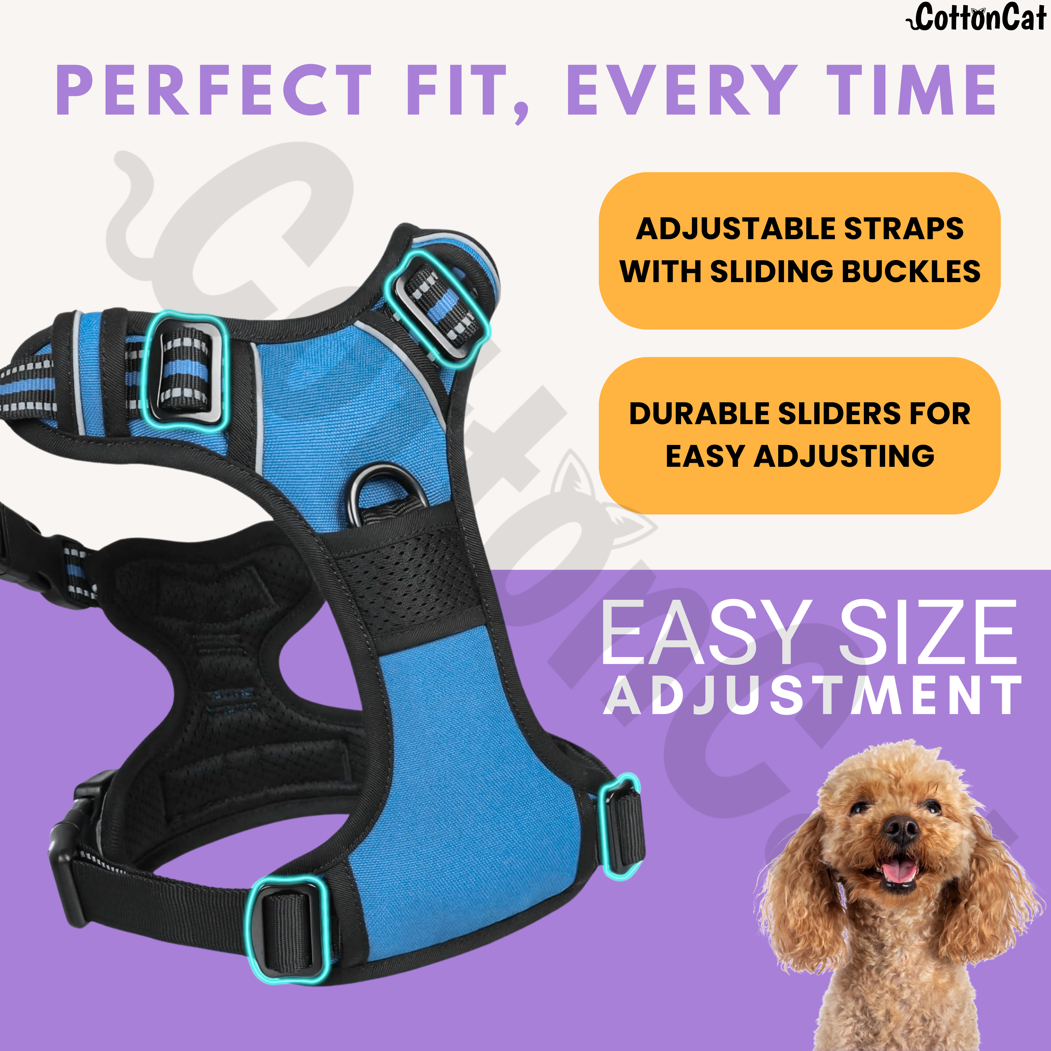Dog Cat No Pull Harness With Reflective Leash Sky Blue