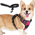 Dog Cat No Pull Harness With Reflective Leash Hot Pink