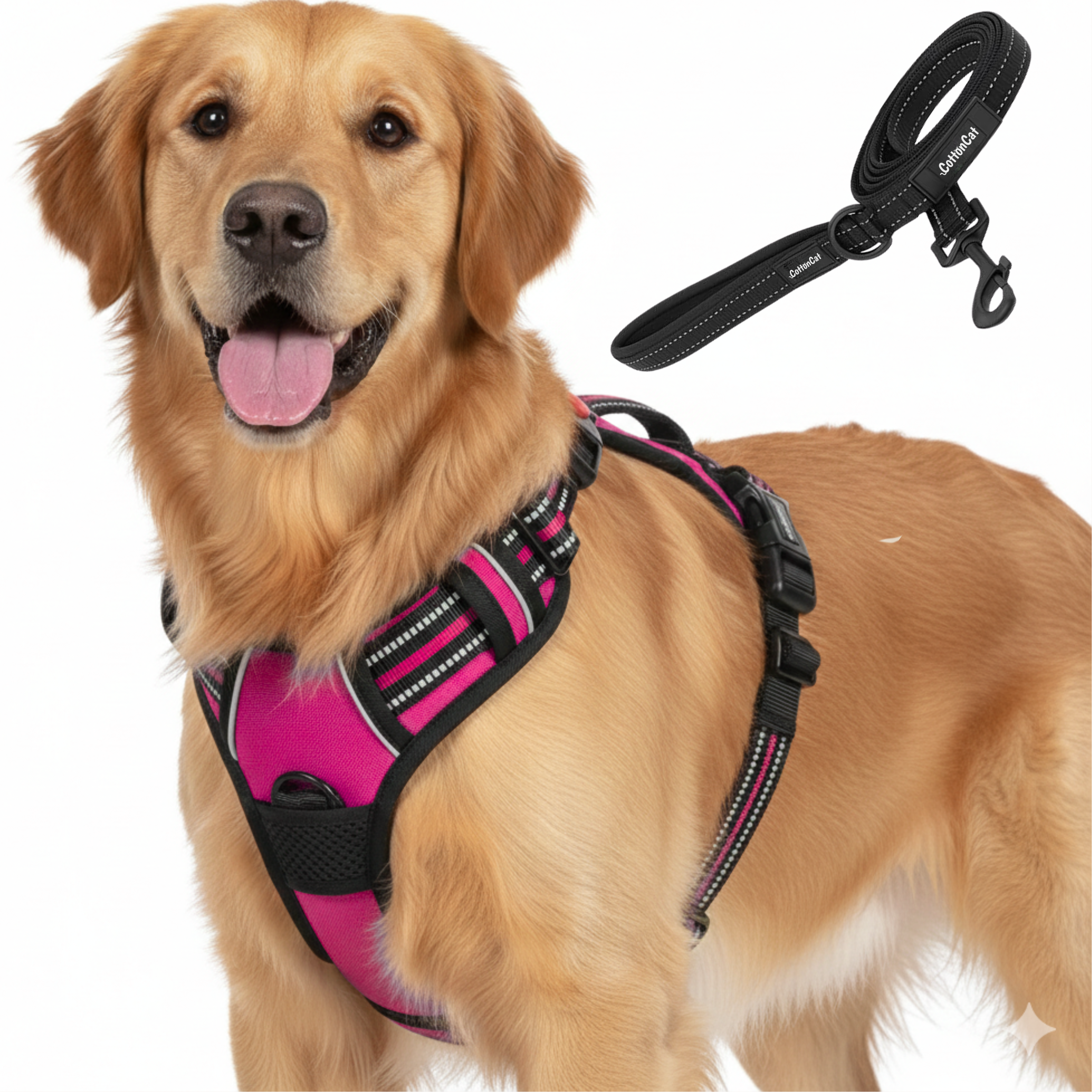 Dog Cat No Pull Harness With Reflective Leash Hot Pink