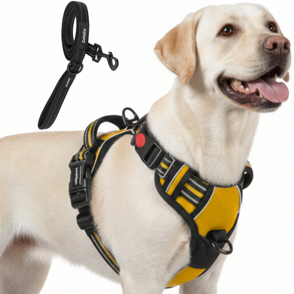 Dog Cat No Pull Harness With Reflective Leash Yellow