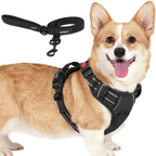 Dog Cat No Pull Harness With Reflective Leash Black