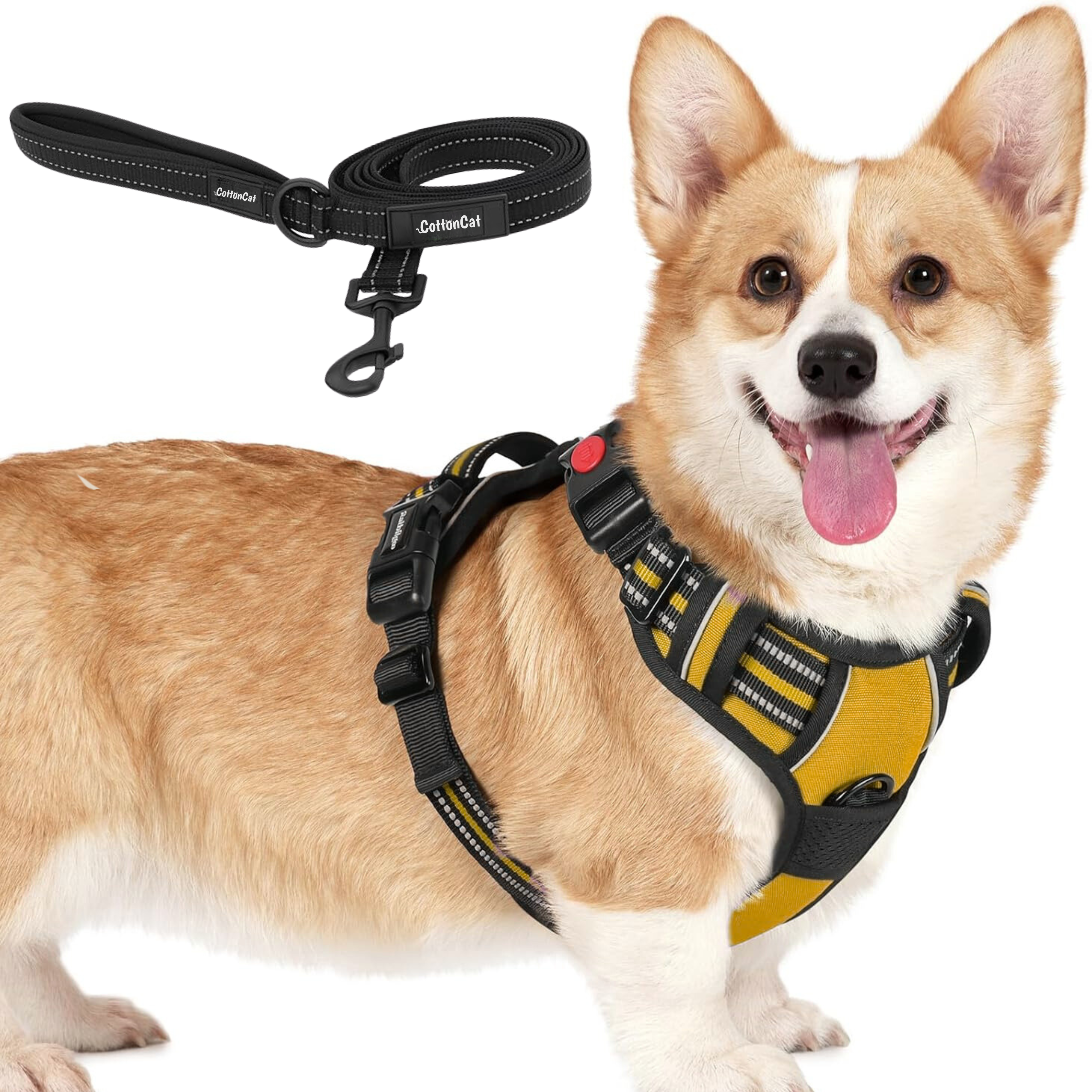 Dog Cat No Pull Harness With Reflective Leash Yellow