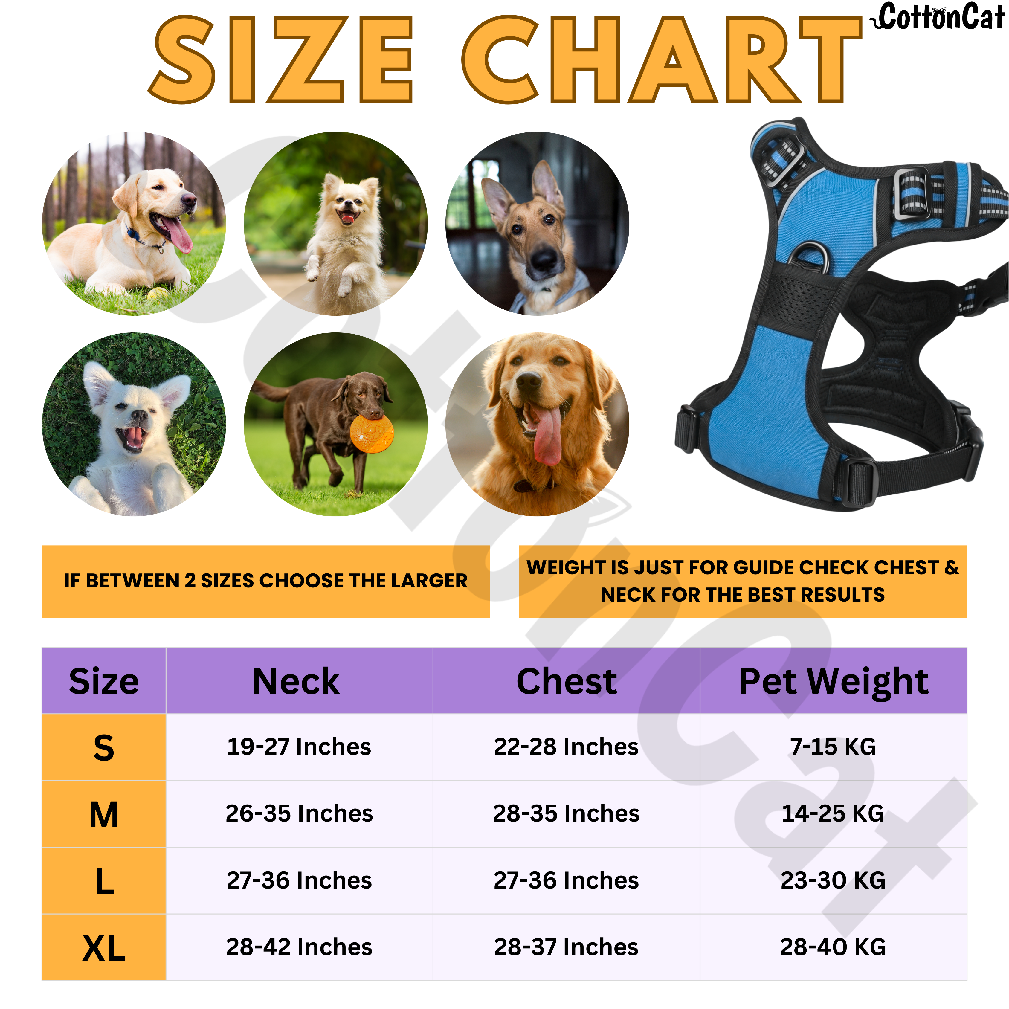 Dog Cat No Pull Harness With Reflective Leash Sky Blue