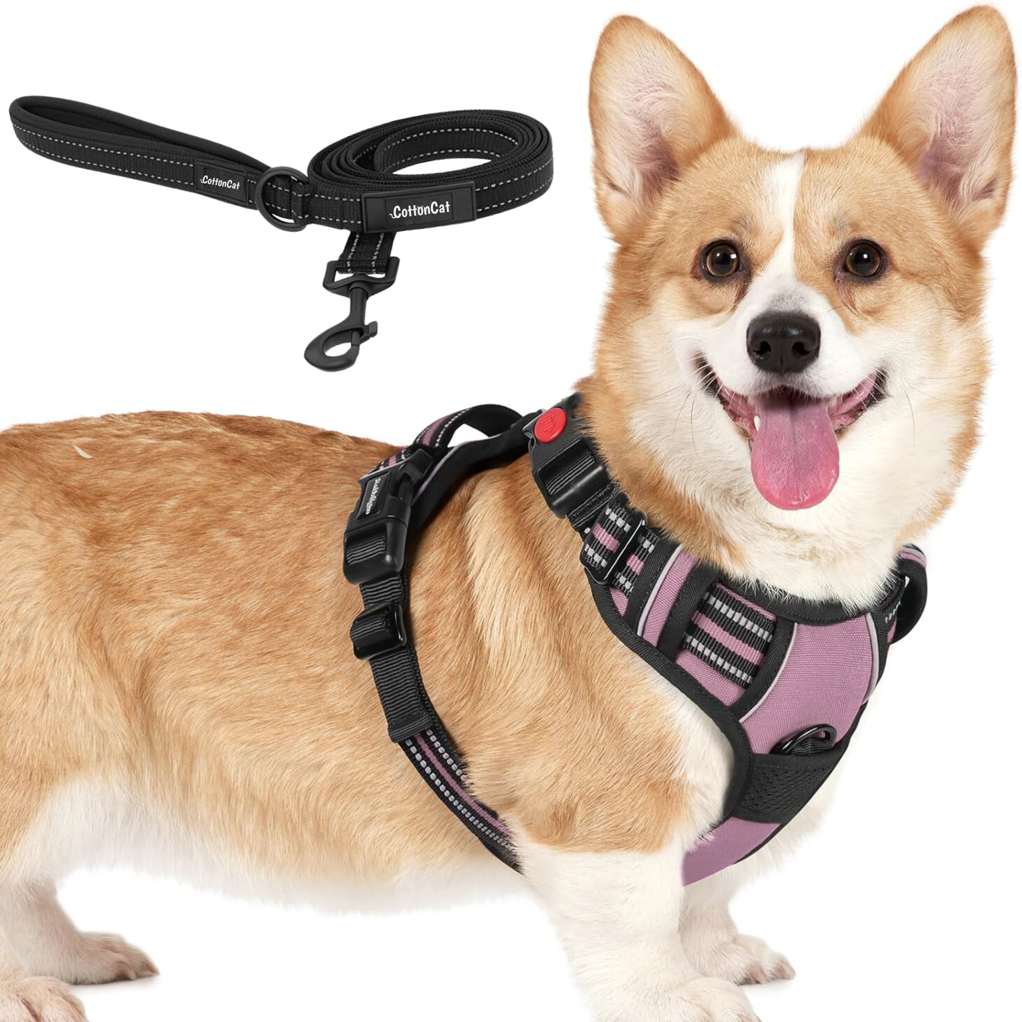Dog Cat No Pull Harness With Reflective Leash Pink