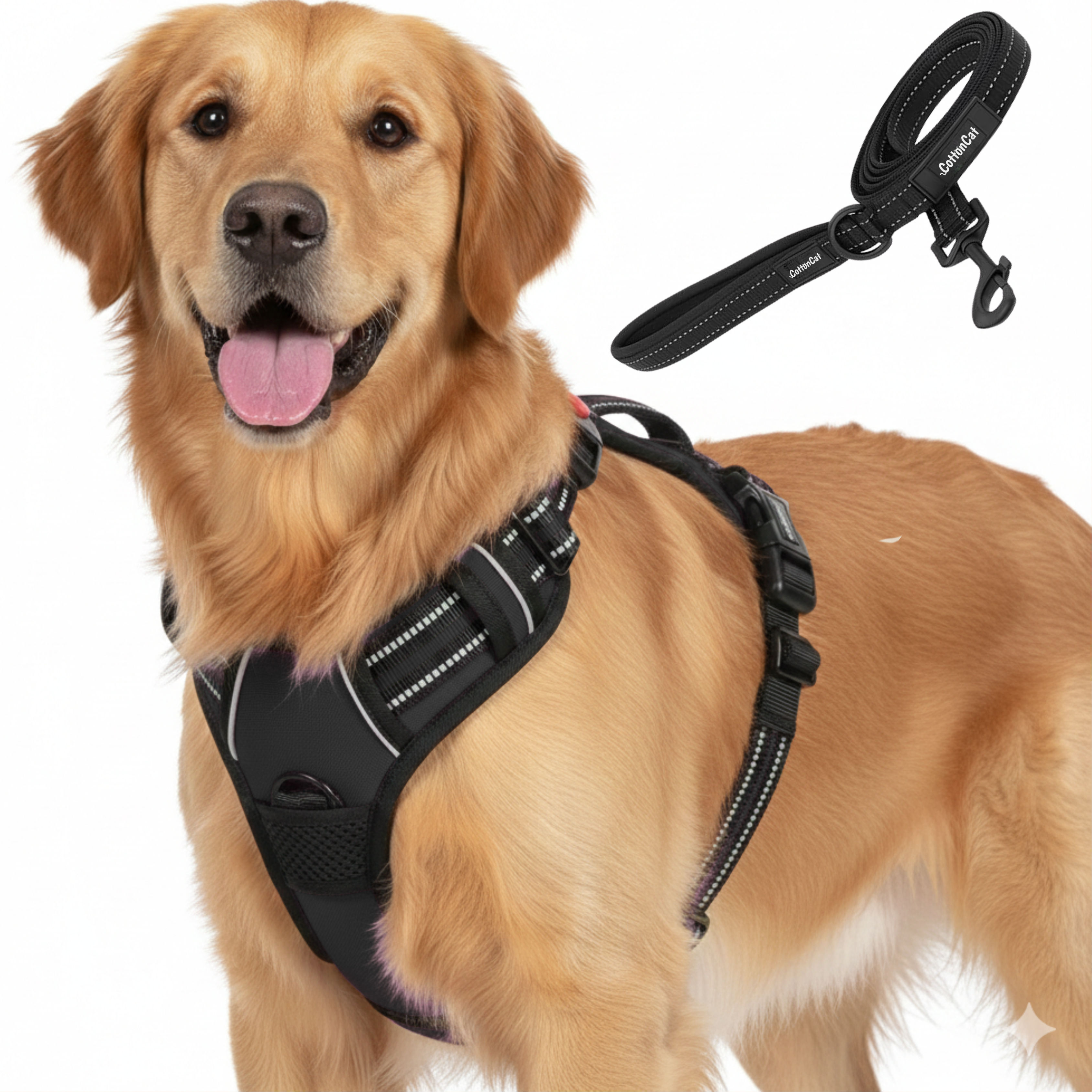 Dog Cat No Pull Harness With Reflective Leash Black