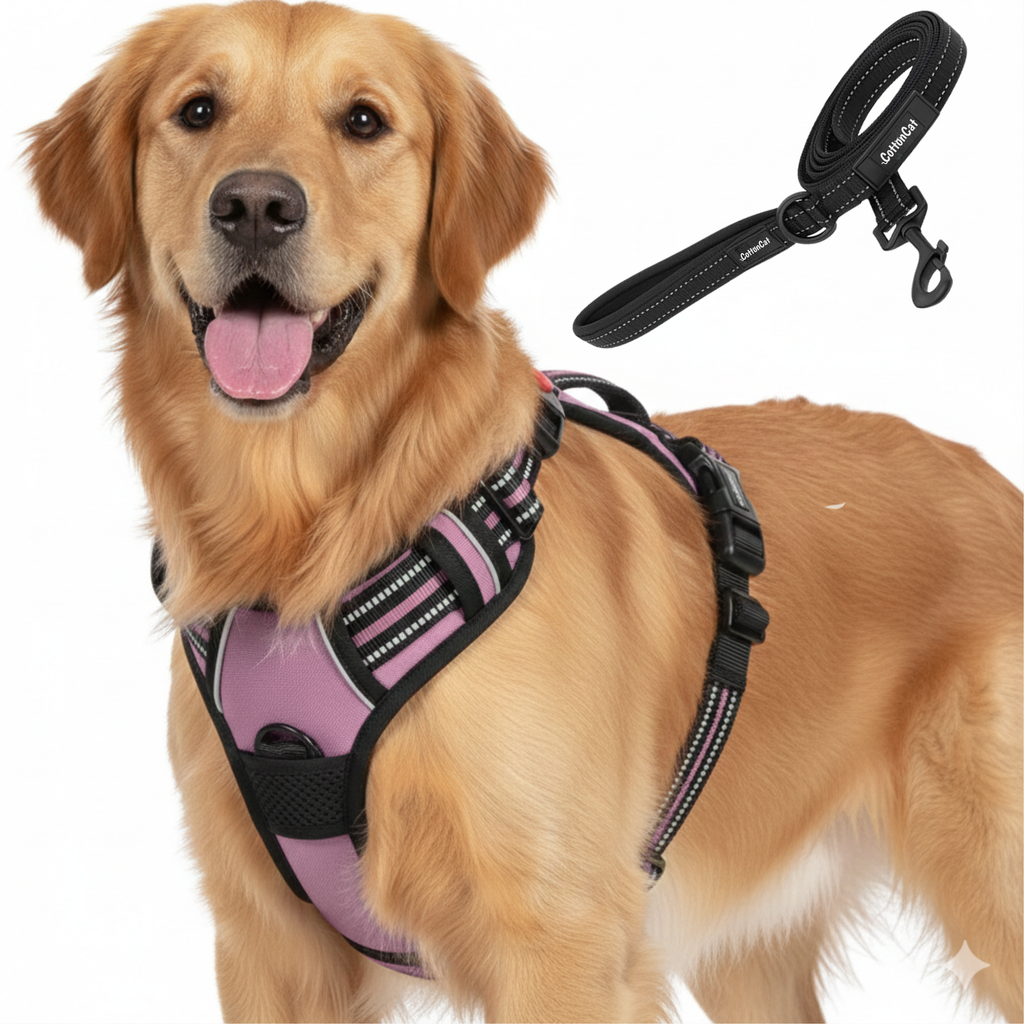 Dog Cat No Pull Harness With Reflective Leash Pink