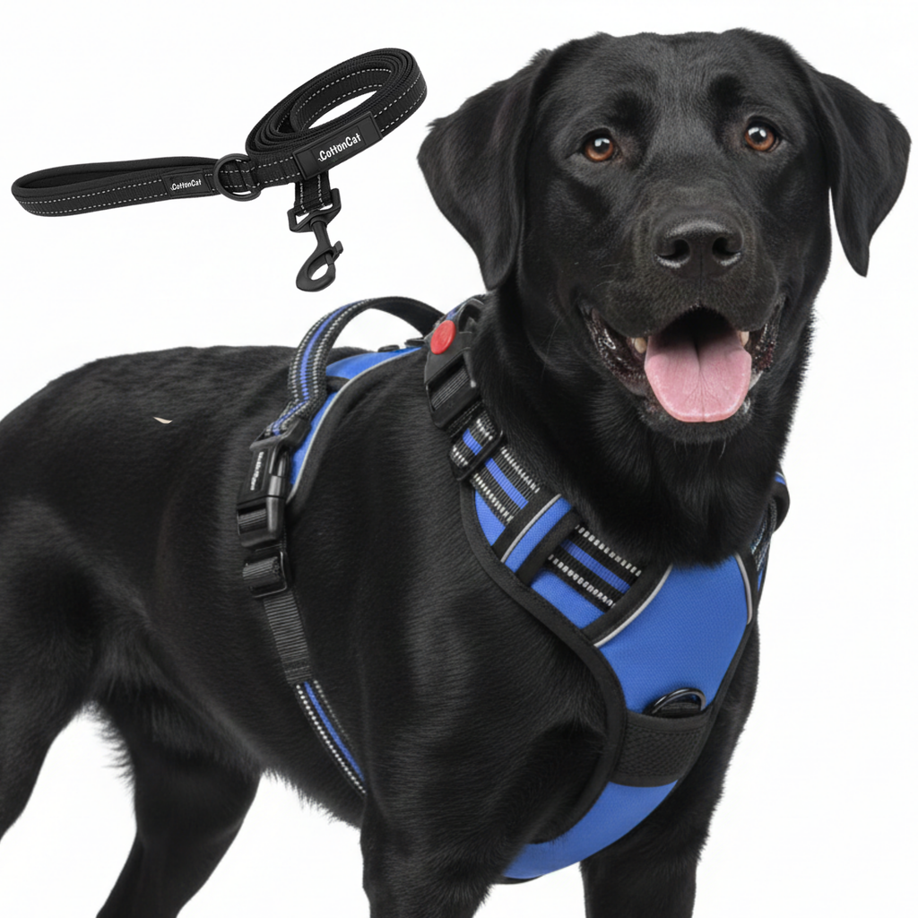 Dog Cat No Pull Harness With Reflective Leash Blue