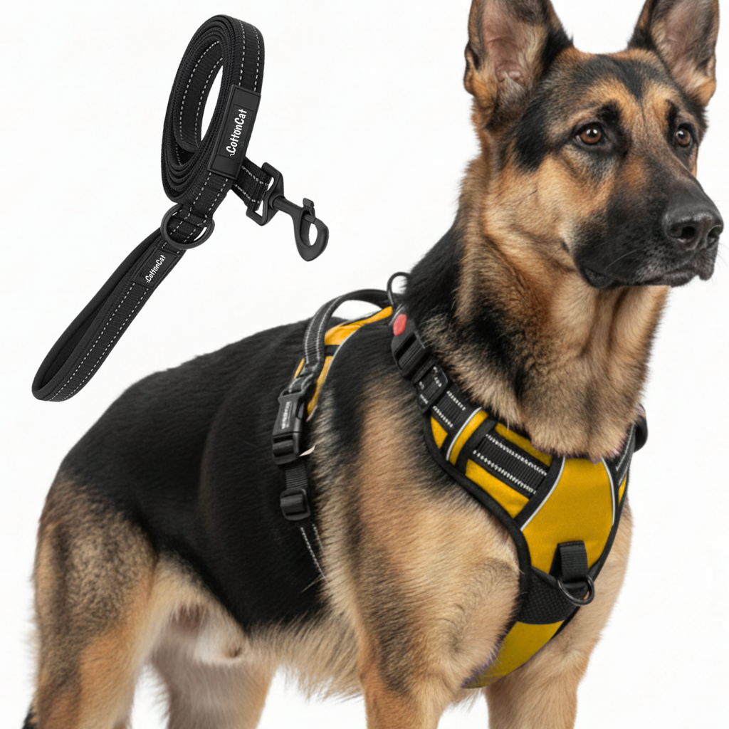 Dog Cat No Pull Harness With Reflective Leash Yellow