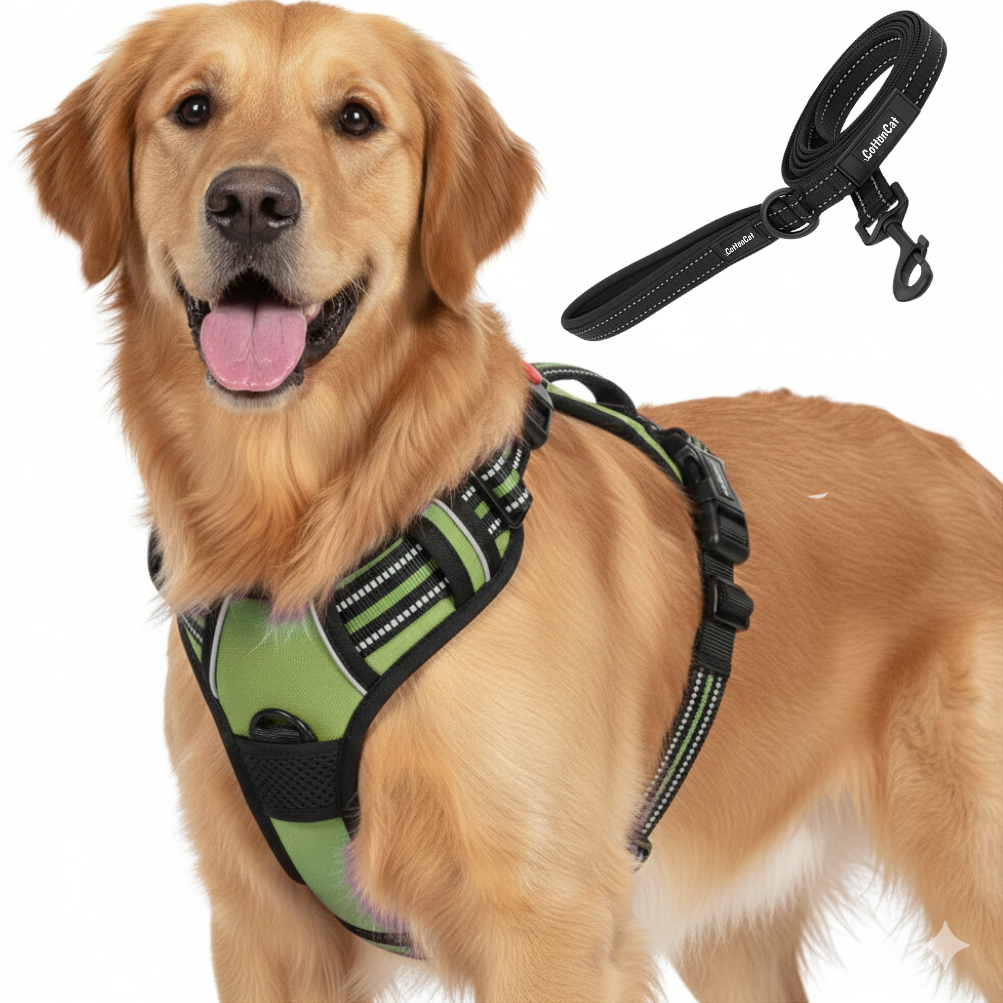 Dog Cat No Pull Harness With Reflective Leash Green