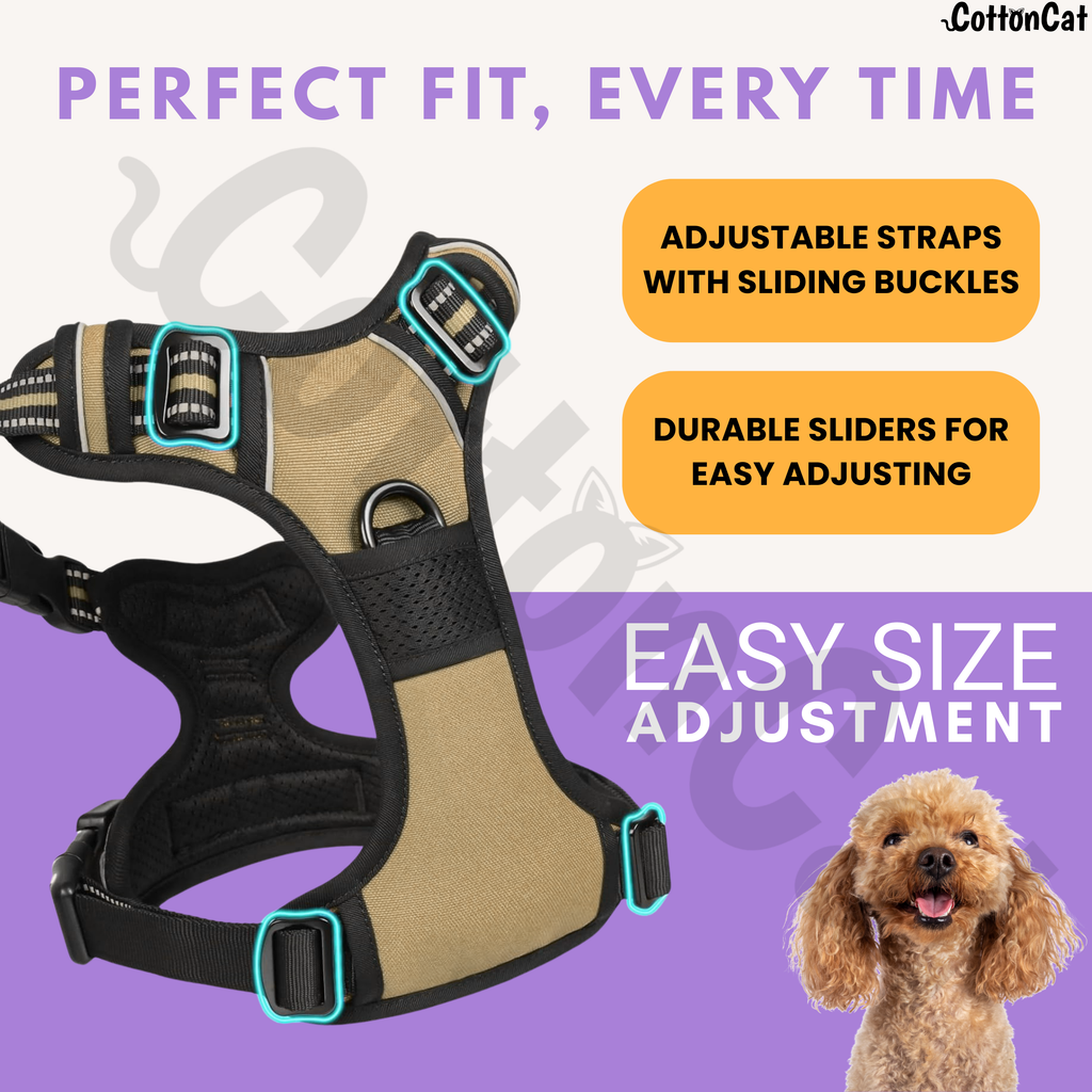 Dog Cat No Pull Harness With Reflective Leash Beige