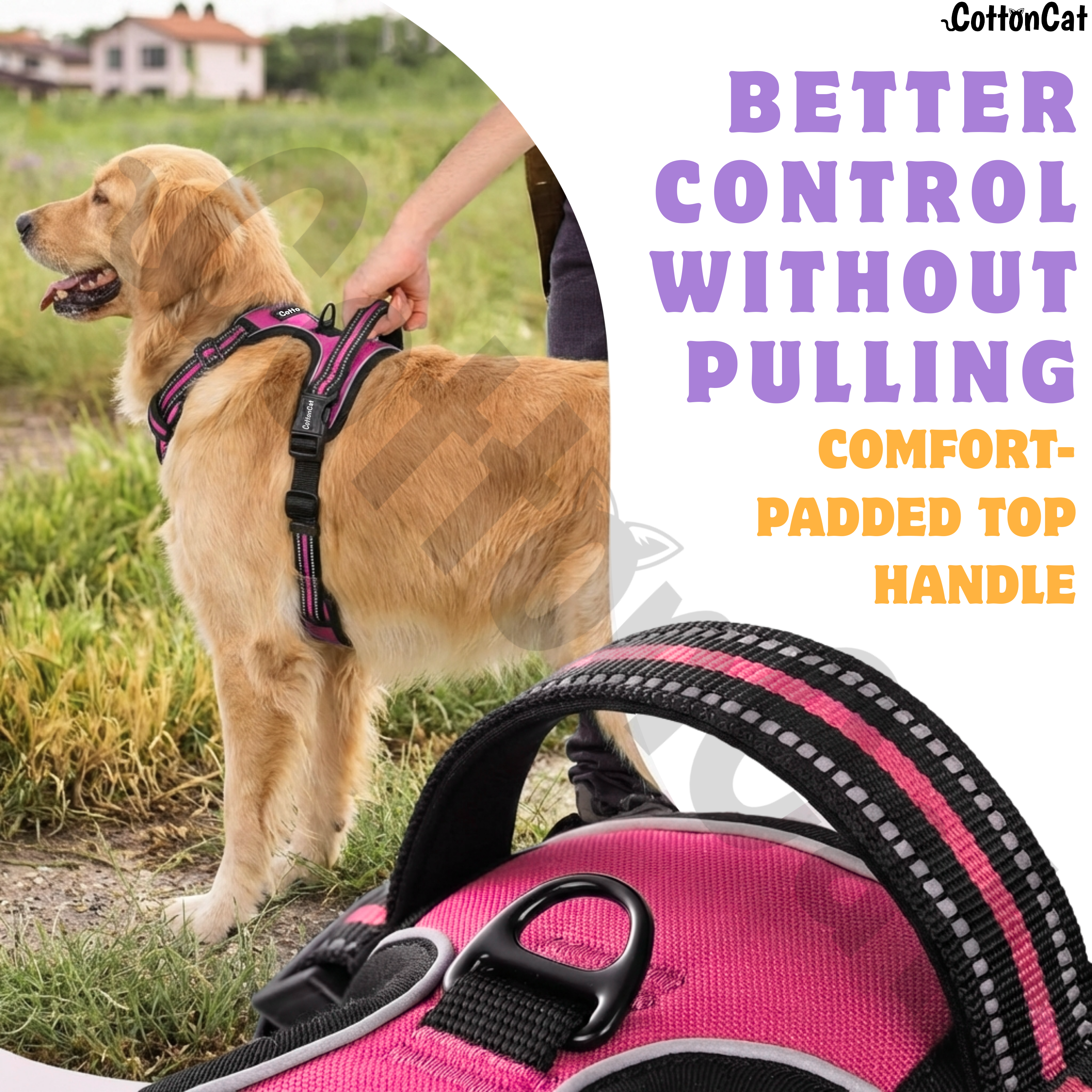 Dog Cat No Pull Harness With Reflective Leash Hot Pink