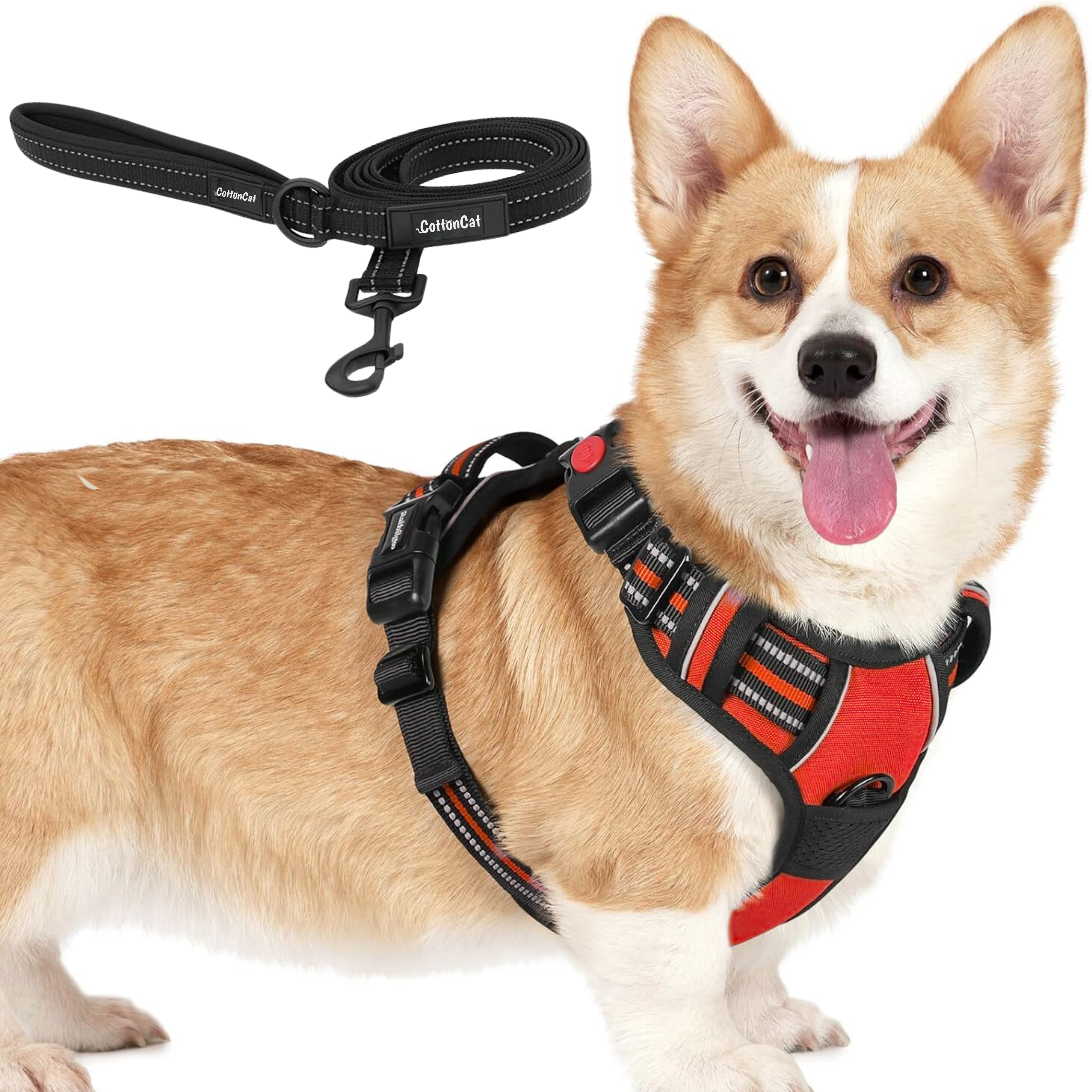 Dog Cat No Pull Harness With Reflective Leash Red