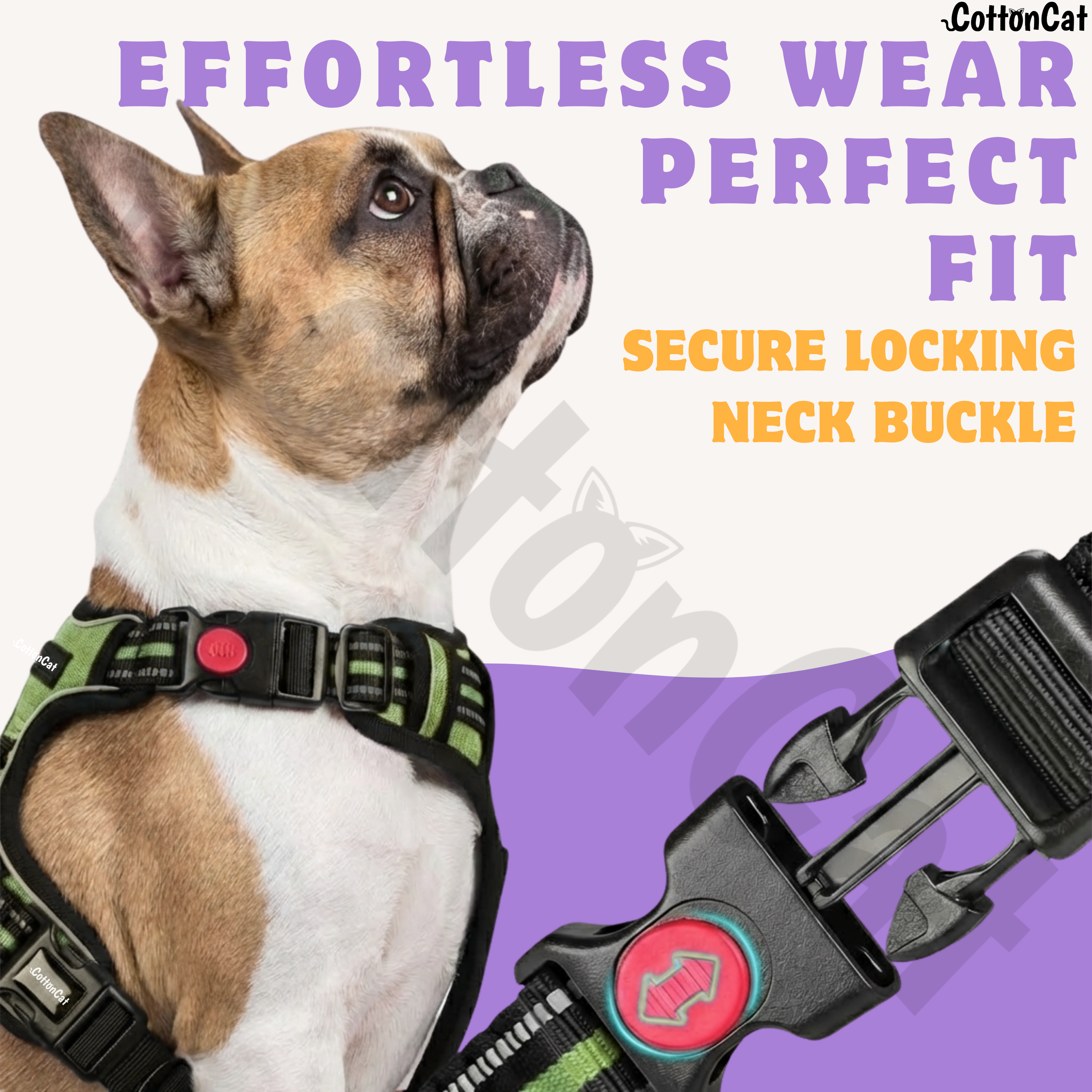 Dog Cat No Pull Harness With Reflective Leash Green