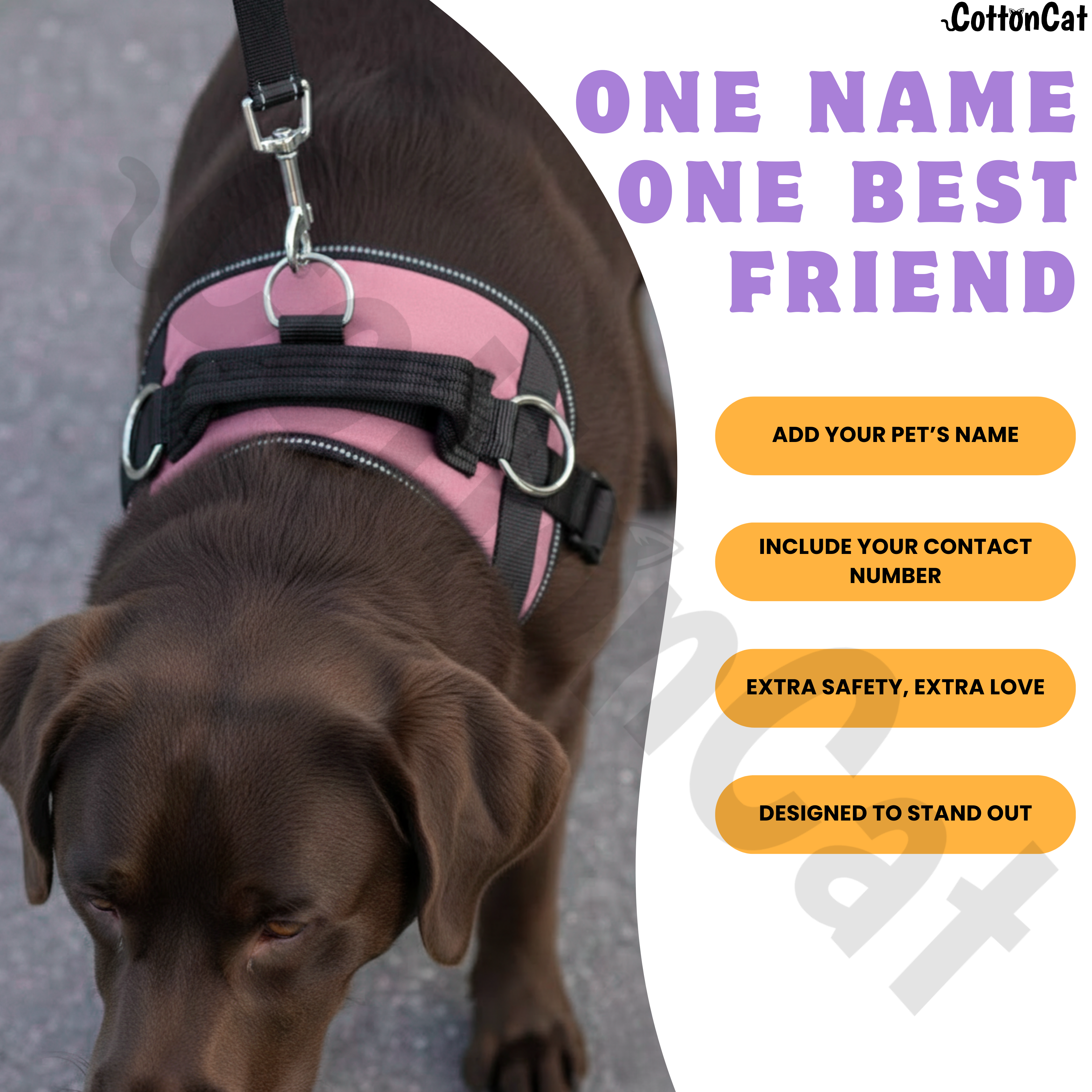 Personalized Dog Harness with Name & Phone Number Light Pink