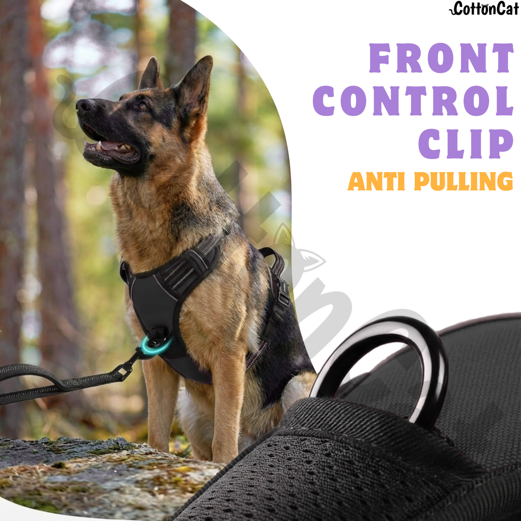 Dog Cat No Pull Harness With Reflective Leash Black