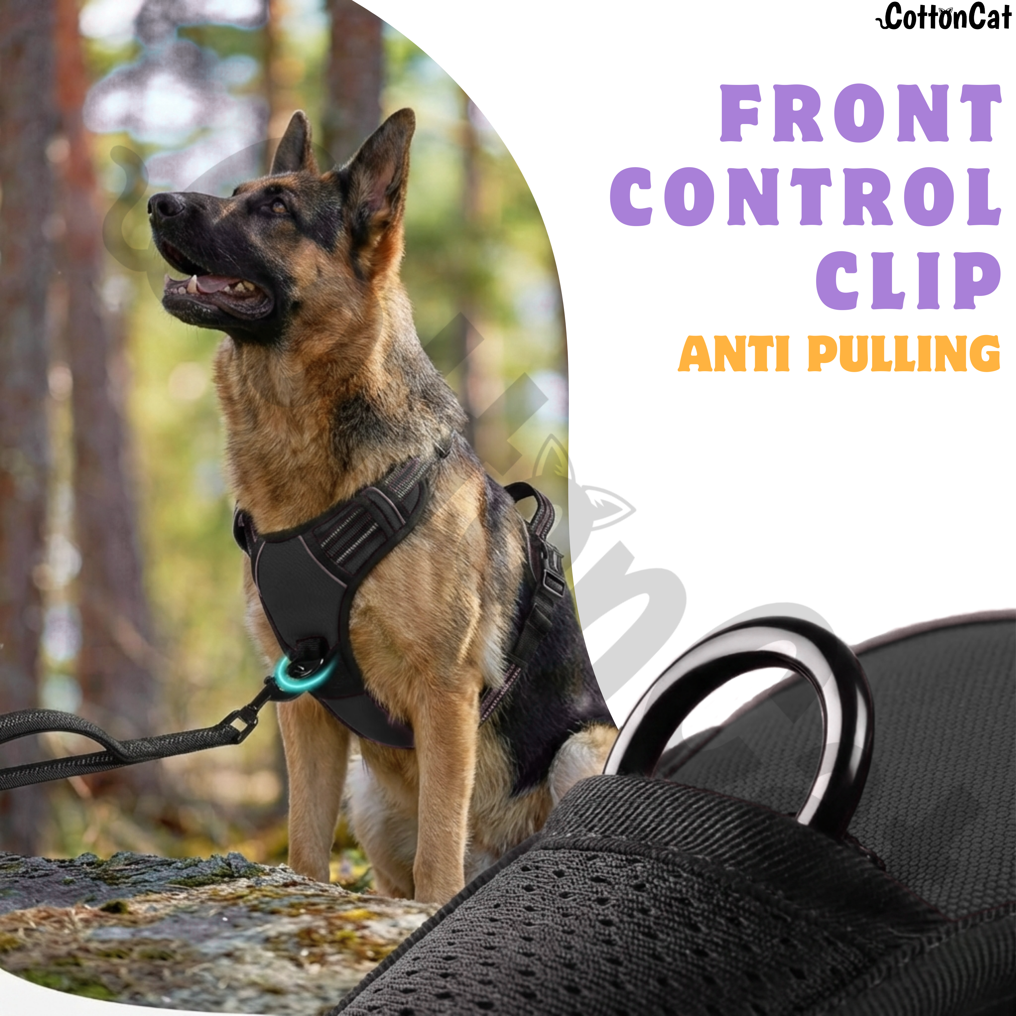 Dog Cat No Pull Harness With Reflective Leash Black