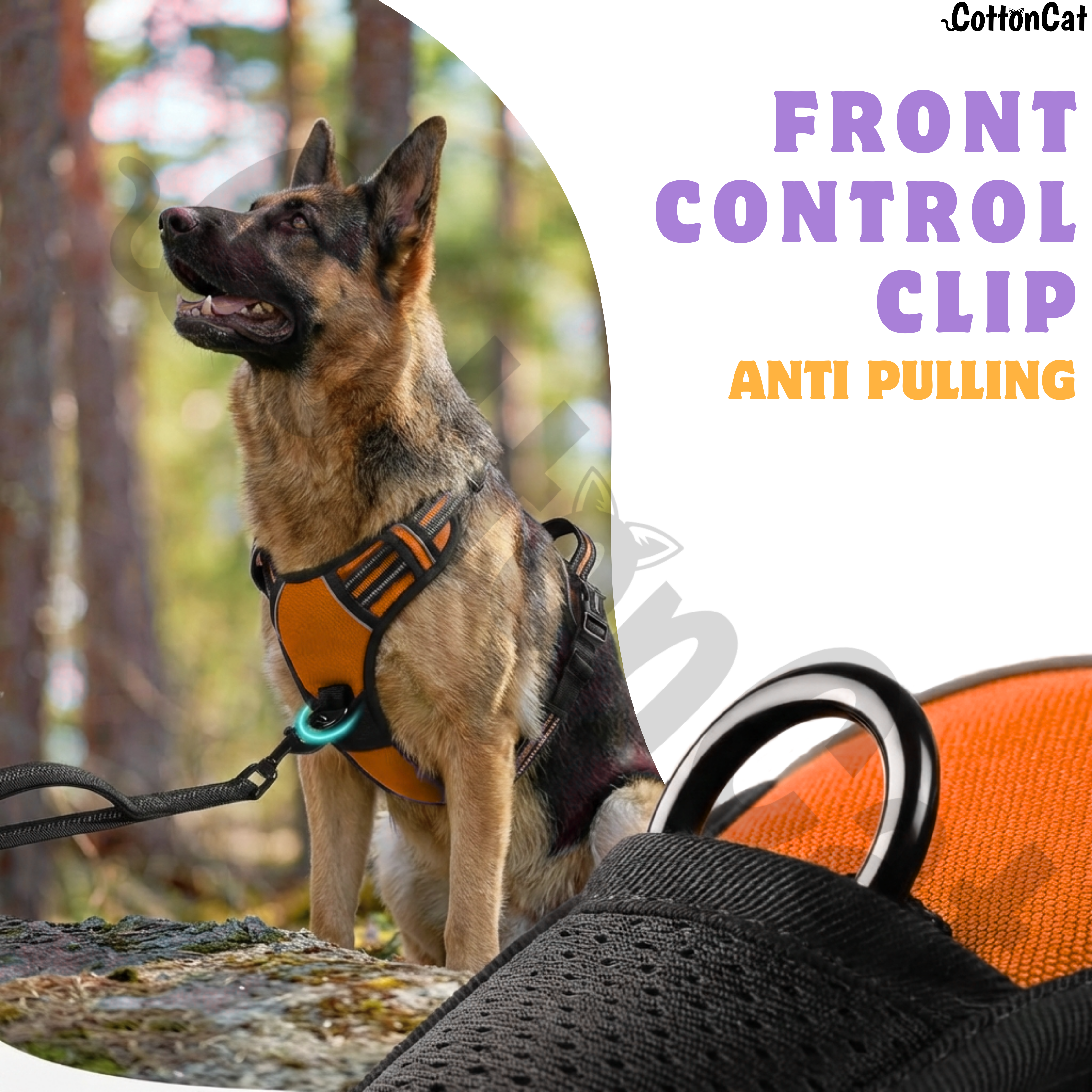 Dog Cat No Pull Harness With Reflective Leash Orange