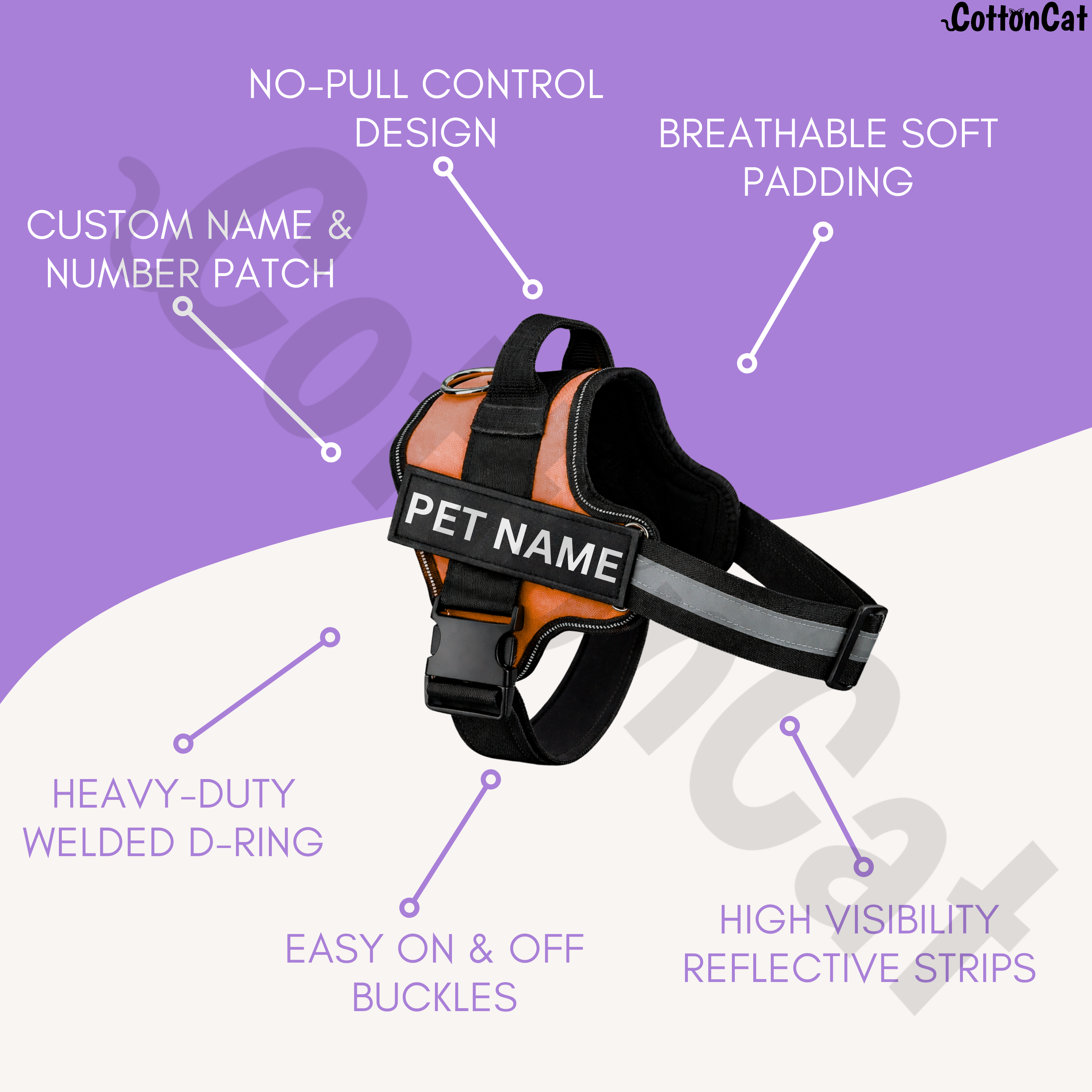 Personalized Dog Harness with Name & Phone Number Orange