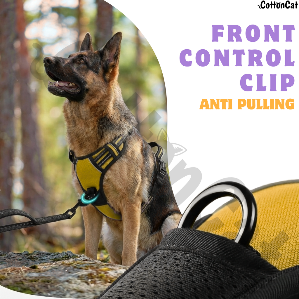 Dog Cat No Pull Harness With Reflective Leash Yellow