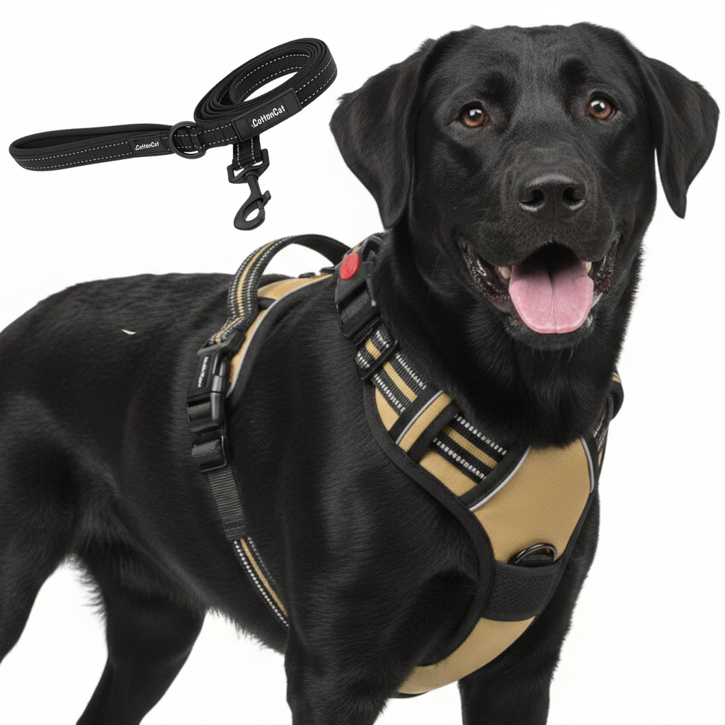 Dog Cat No Pull Harness With Reflective Leash Beige