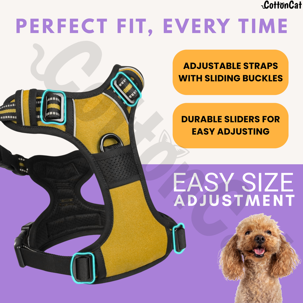 Dog Cat No Pull Harness With Reflective Leash Yellow